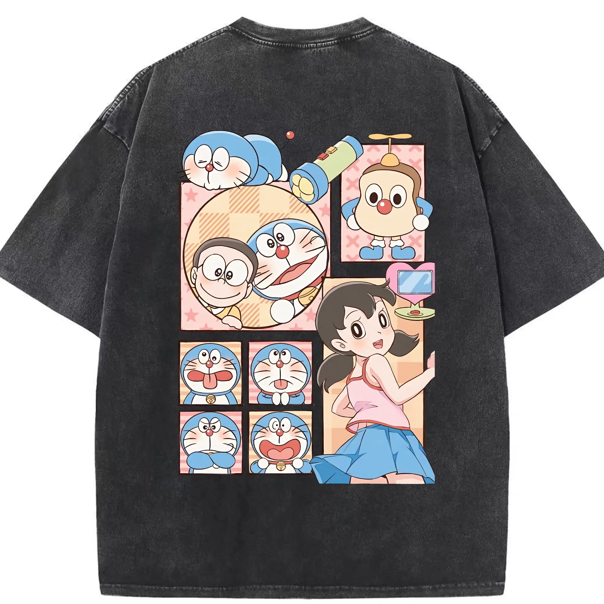 ドラえもん グッズドラえもん - 綿100％ ヴィンテージ風 半袖Tシャツ ・ 背面プリント ・ 柔らか肌触り ・ 通気性 快適 ・ スポーツ カジュアル 外出用