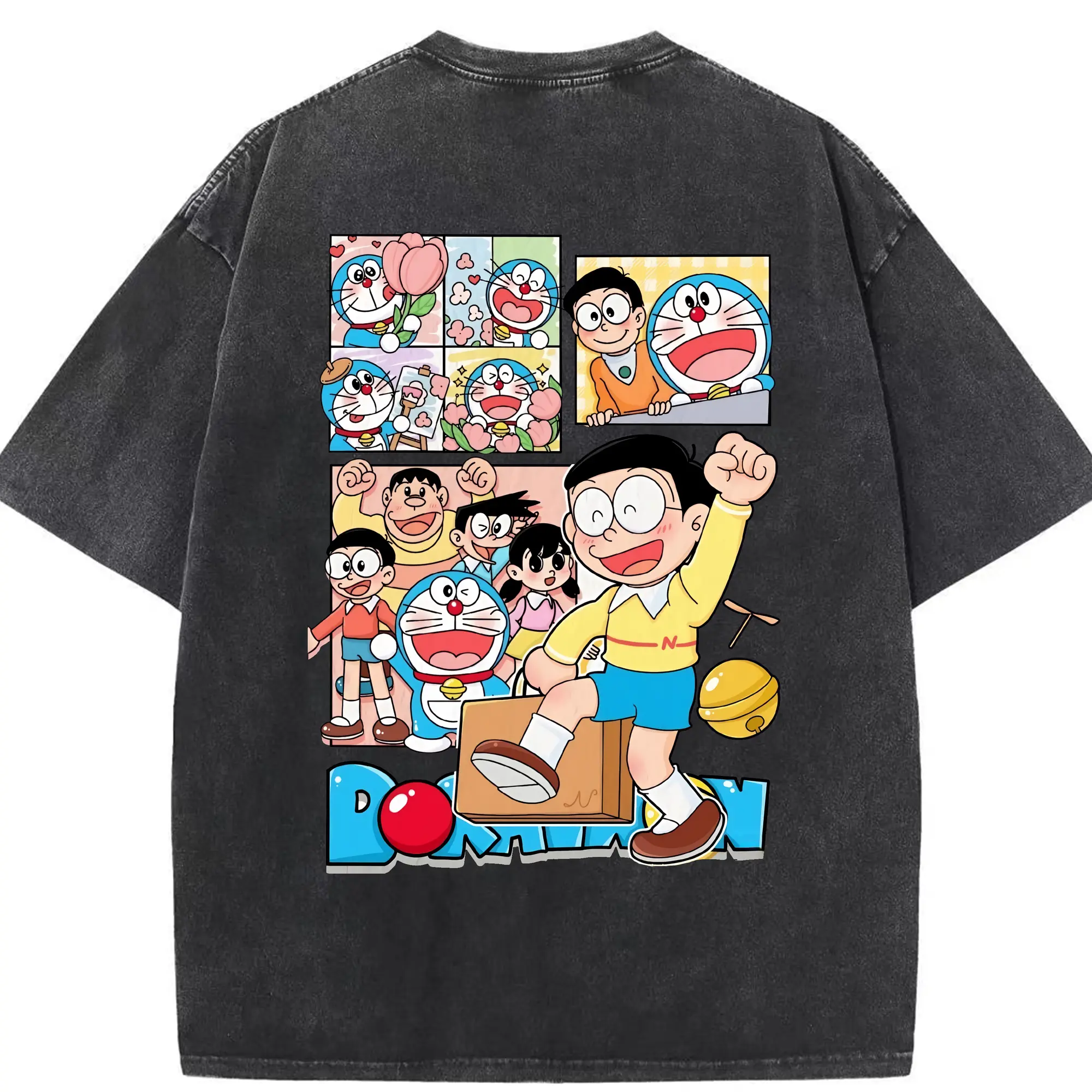 ドラえもん グッズドラえもん - 綿100％ ヴィンテージ風 半袖Tシャツ ・ 背面プリント ・ 柔らか肌触り ・ 通気性 快適 ・ スポーツ カジュアル 外出用