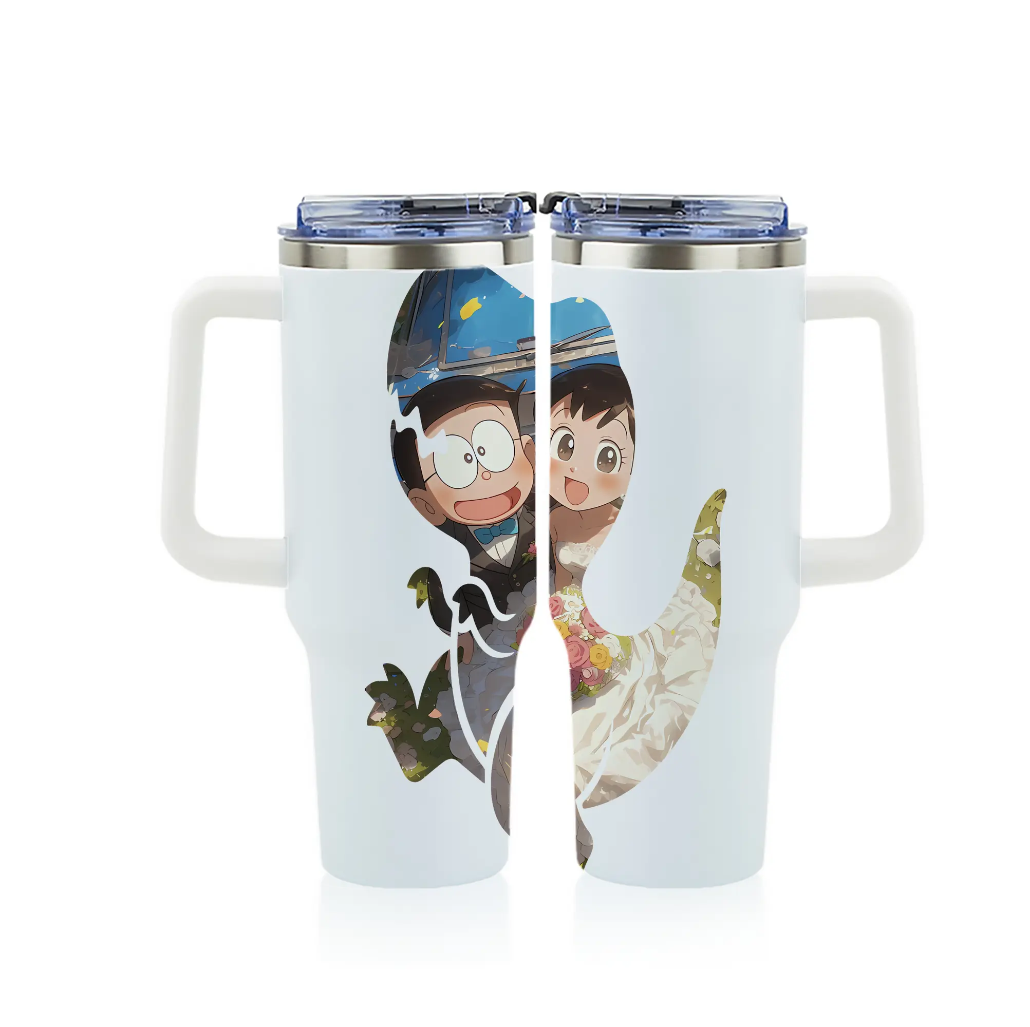 ドラえもん グッズ 源 静香 - 1200mL フルプリント車用タンブラー ・ 304ステンレス 内側 ・ 201ステンレス 外側 ・ 保温 保冷 ・ 通勤 ドライブ アウトドア用