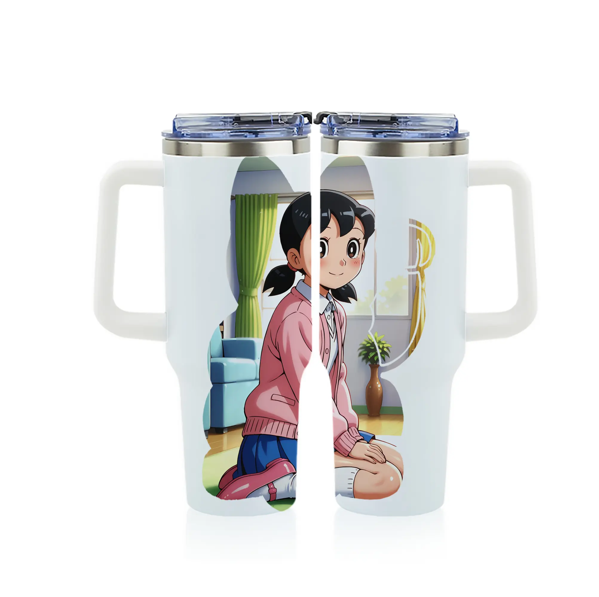 ドラえもん グッズ 源 静香 - 1200mL フルプリント車用タンブラー ・ 304ステンレス 内側 ・ 201ステンレス 外側 ・ 保温 保冷 ・ 通勤 ドライブ アウトドア用