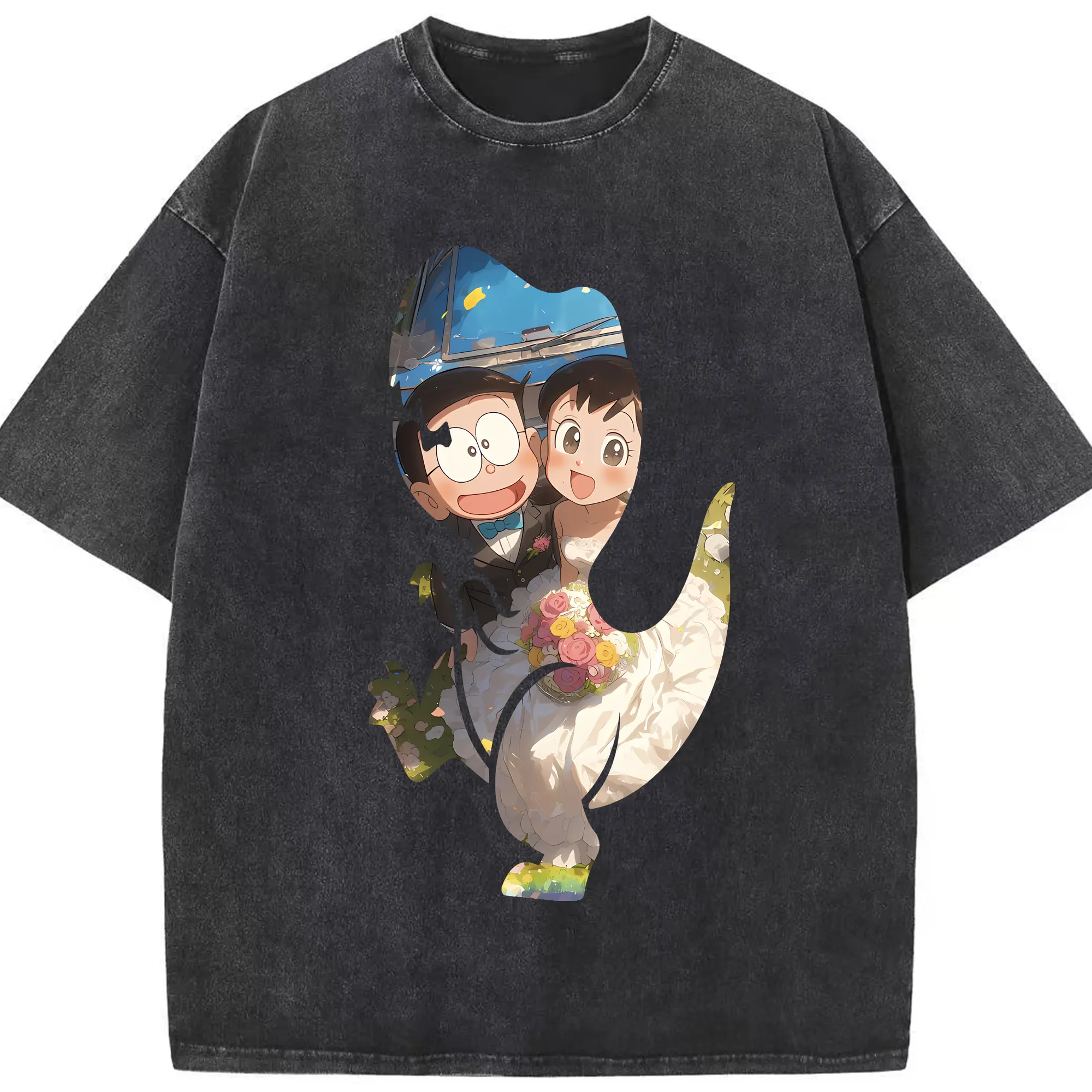 ドラえもん グッズ 源 静香 - 綿100％ ヴィンテージ風 半袖Tシャツ ・ フロントプリント ・ 柔らか肌触り ・ 通気性 快適 ・ スポーツ カジュアル 外出用