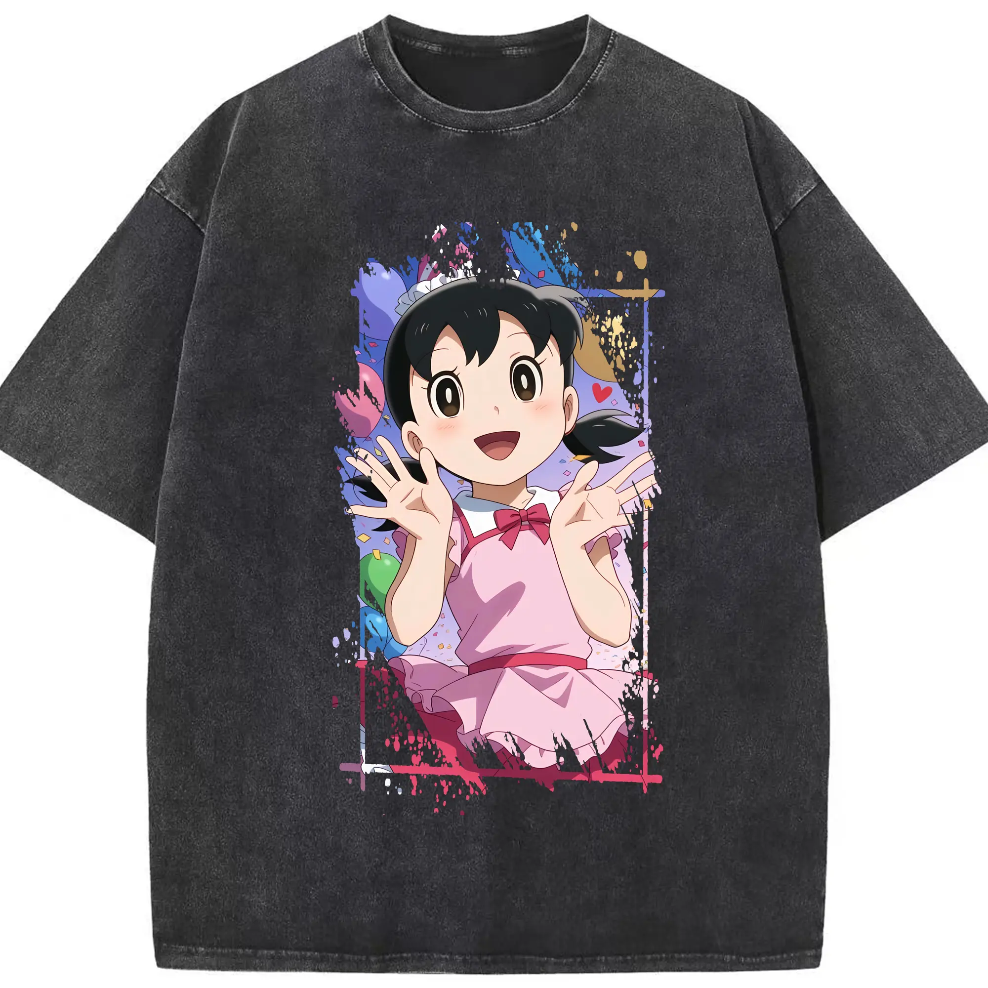 ドラえもん グッズ 源 静香 - 綿100％ ヴィンテージ風 半袖Tシャツ ・ フロントプリント ・ 柔らか肌触り ・ 通気性 快適 ・ スポーツ カジュアル 外出用
