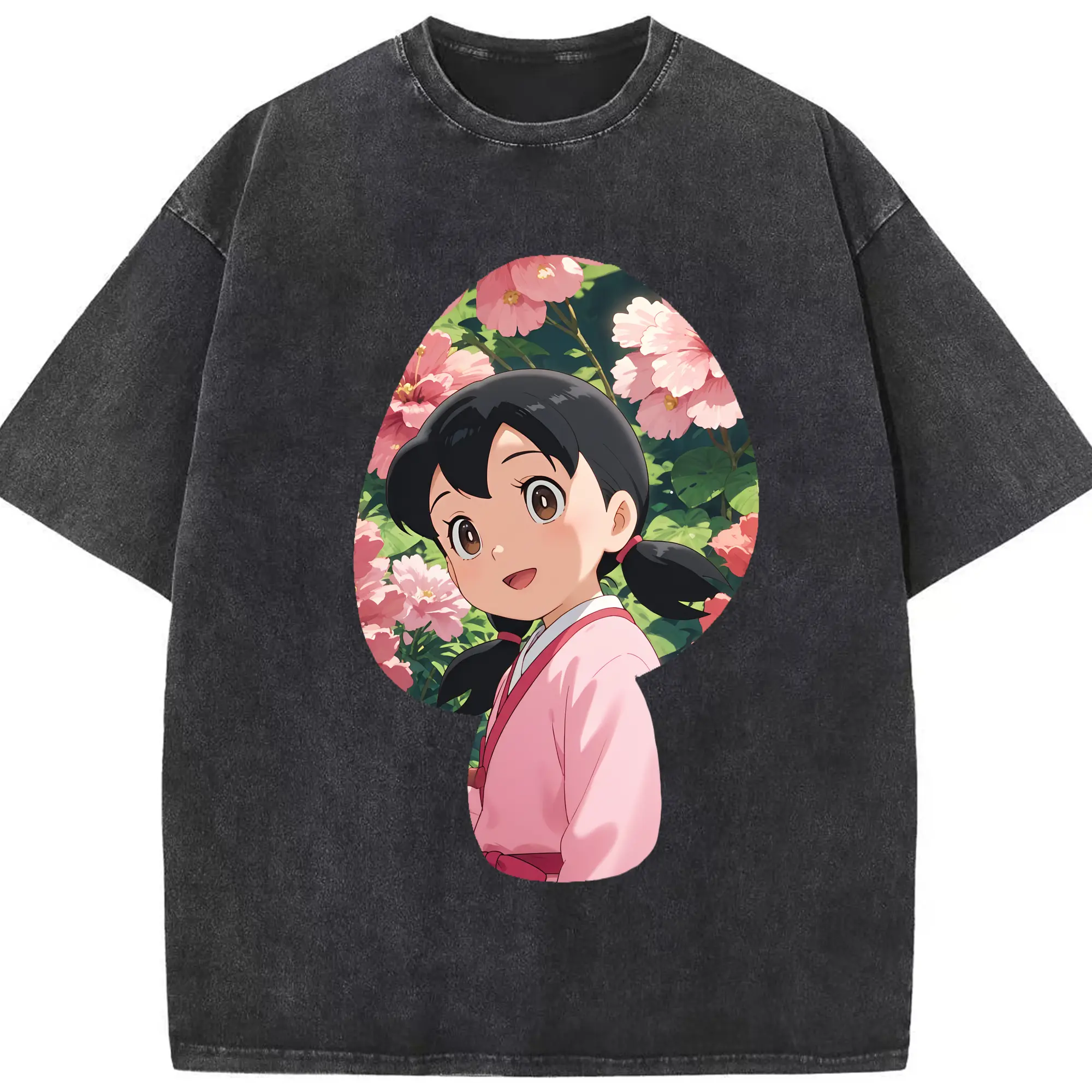 ドラえもん グッズ 源 静香 - 綿100％ ヴィンテージ風 半袖Tシャツ ・ フロントプリント ・ 柔らか肌触り ・ 通気性 快適 ・ スポーツ カジュアル 外出用