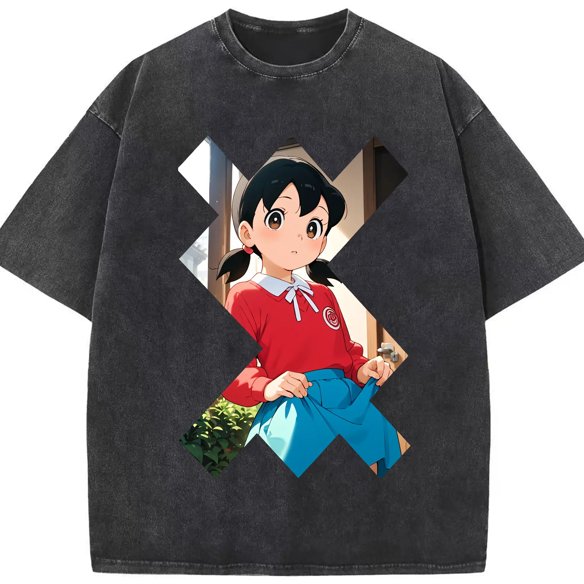 ドラえもん グッズ 源 静香 - 綿100％ ヴィンテージ風 半袖Tシャツ ・ フロントプリント ・ 柔らか肌触り ・ 通気性 快適 ・ スポーツ カジュアル 外出用