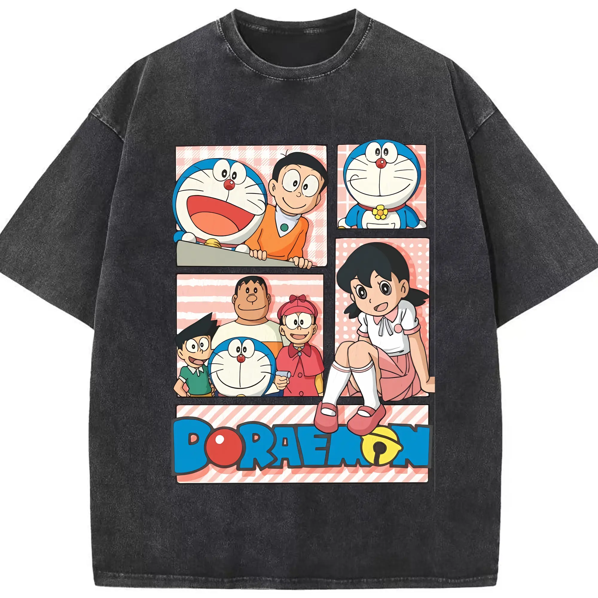 ドラえもん グッズ 源 静香 - 綿100％ ヴィンテージ風 半袖Tシャツ ・ フロントプリント ・ 柔らか肌触り ・ 通気性 快適 ・ スポーツ カジュアル 外出用