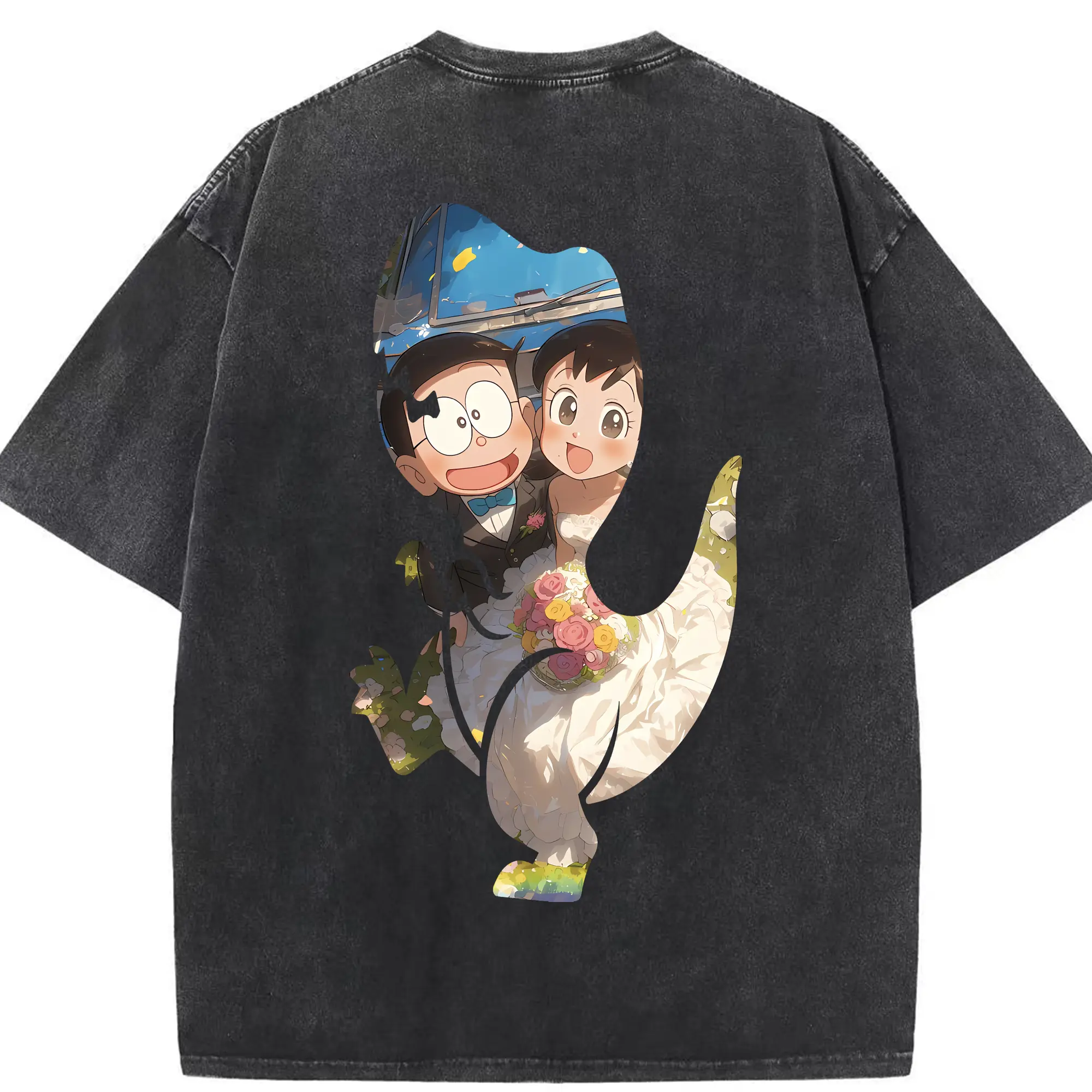 ドラえもん グッズ 源 静香 - 綿100％ ヴィンテージ風 半袖Tシャツ ・ 背面プリント ・ 柔らか肌触り ・ 通気性 快適 ・ スポーツ カジュアル 外出用