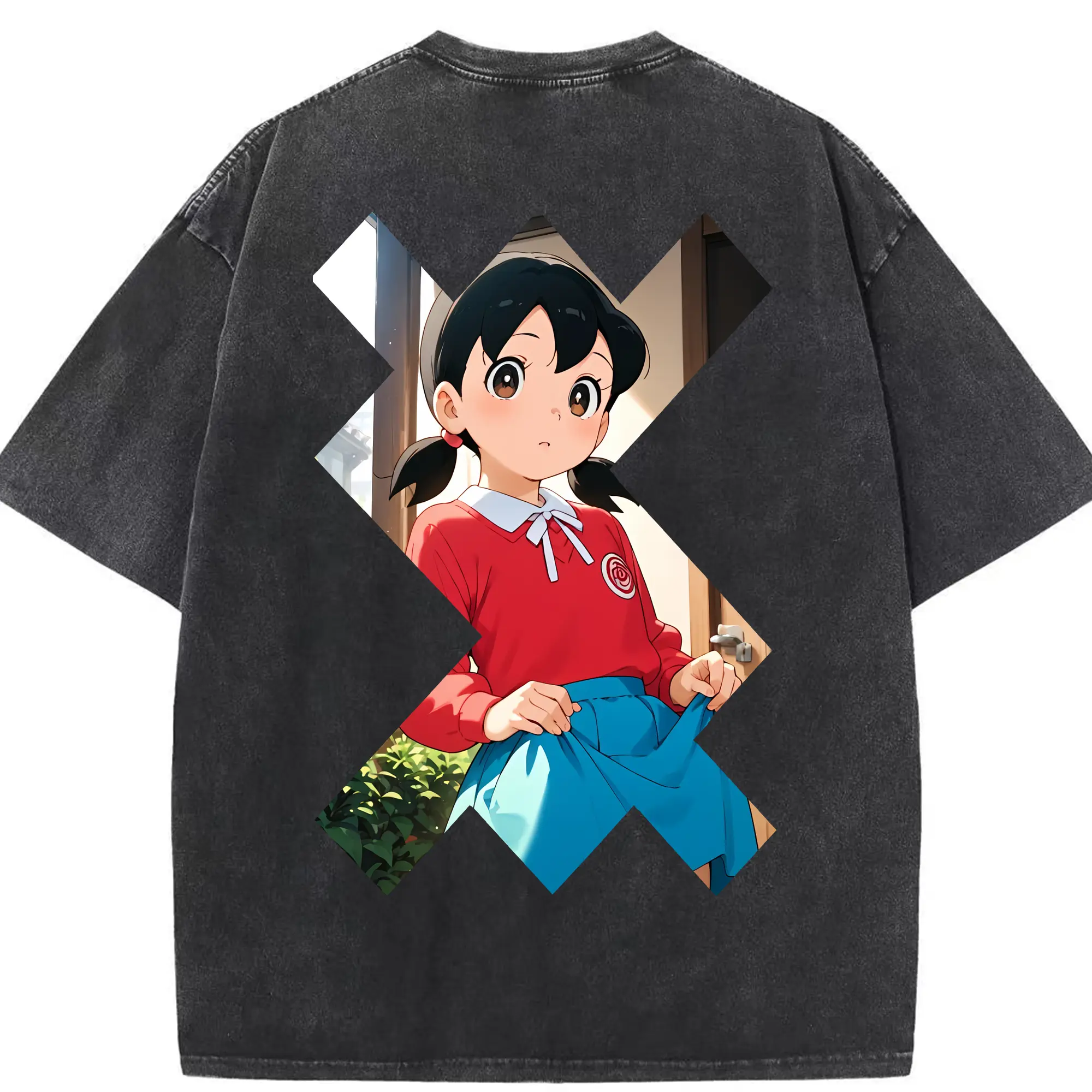 ドラえもん グッズ 源 静香 - 綿100％ ヴィンテージ風 半袖Tシャツ ・ 背面プリント ・ 柔らか肌触り ・ 通気性 快適 ・ スポーツ カジュアル 外出用