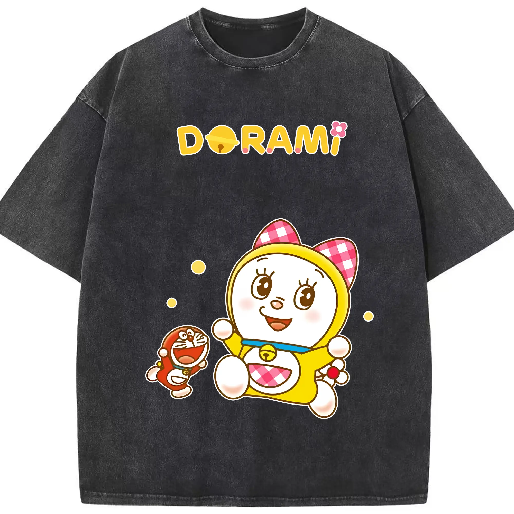 ドラえもん グッズ ドラミ - 綿100％ ヴィンテージ風 半袖Tシャツ ・ フロントプリント ・ 柔らか肌触り ・ 通気性 快適 ・ スポーツ カジュアル 外出用