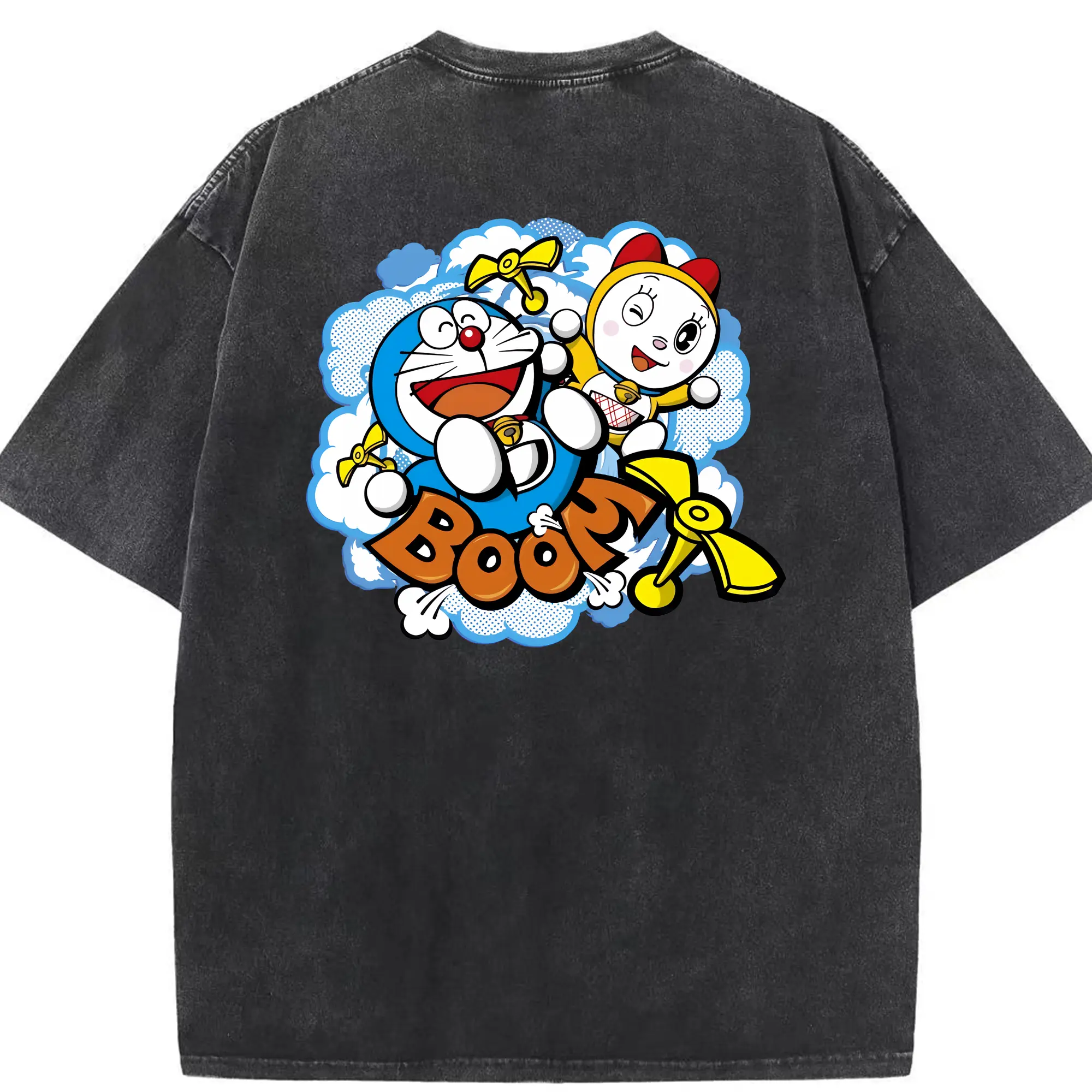 ドラえもん グッズ ドラミ - 綿100％ ヴィンテージ風 半袖Tシャツ ・ 背面プリント ・ 柔らか肌触り ・ 通気性 快適 ・ スポーツ カジュアル 外出用