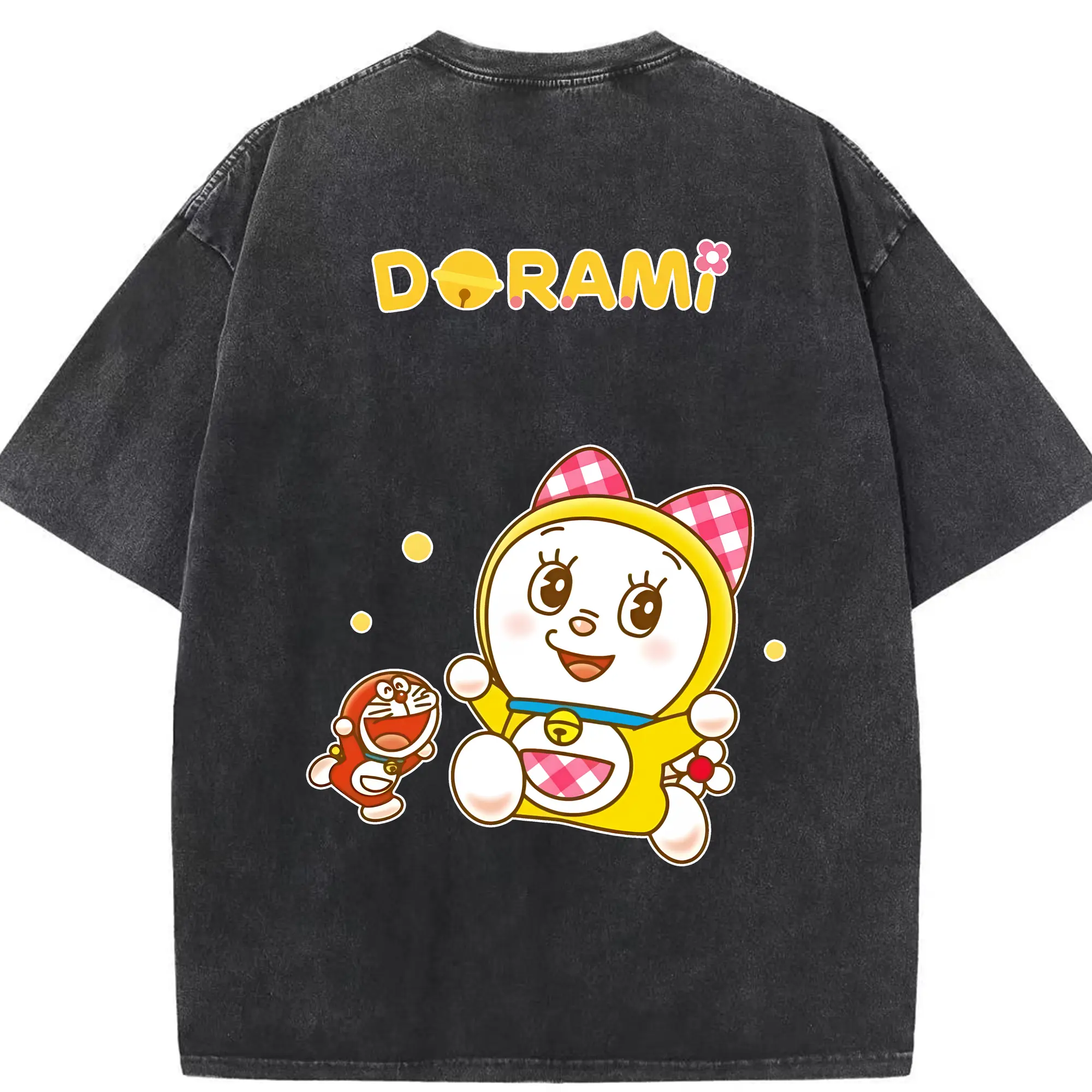 ドラえもん グッズ ドラミ - 綿100％ ヴィンテージ風 半袖Tシャツ ・ 背面プリント ・ 柔らか肌触り ・ 通気性 快適 ・ スポーツ カジュアル 外出用