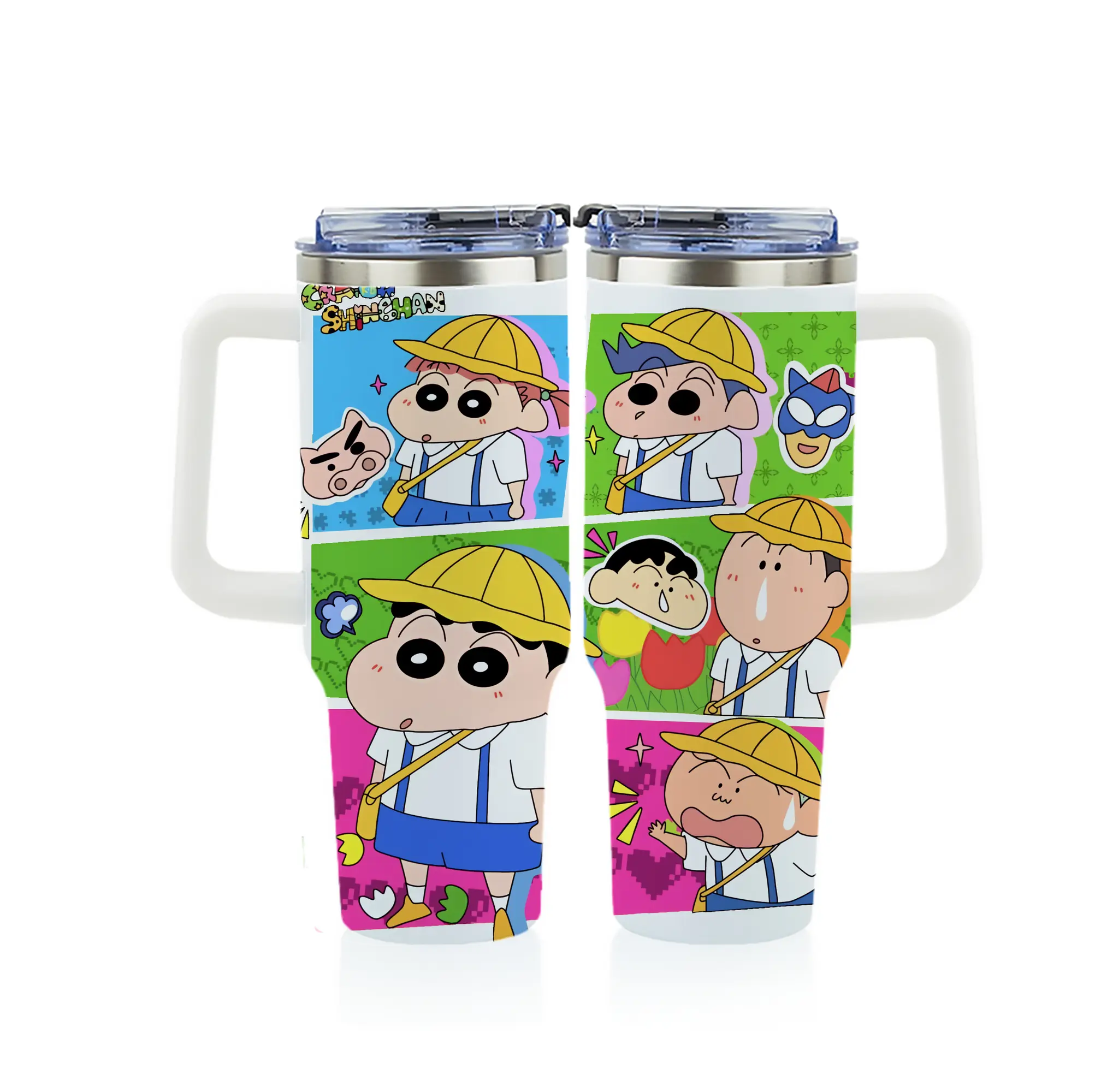 クレヨンしんちゃん グッズ 野原 しんのすけ - 1200mL フルプリント車用タンブラー ・ 304ステンレス 内側 ・ 201ステンレス 外側 ・ 保温 保冷 ・ 通勤 ドライブ アウトドア用