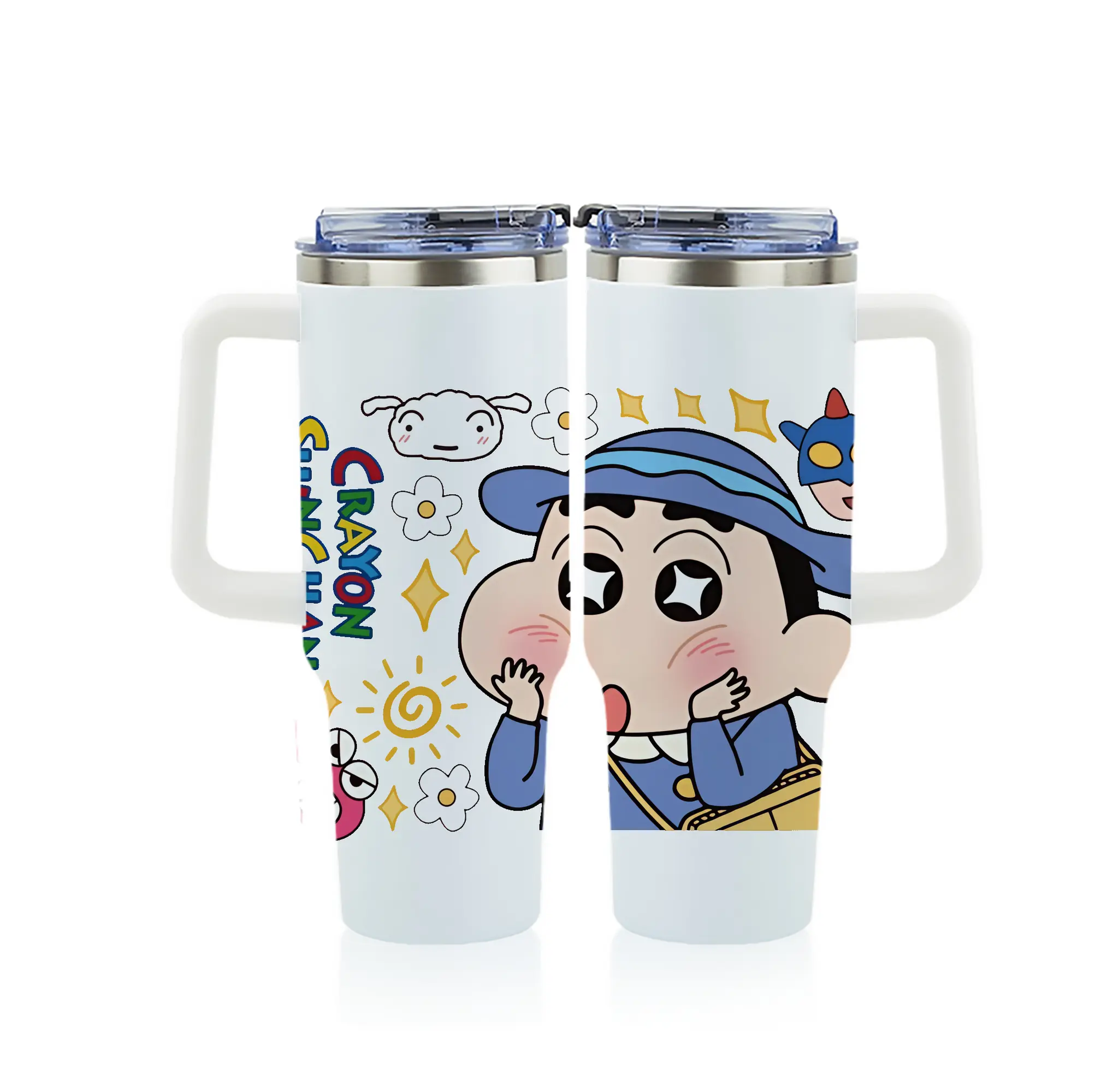 クレヨンしんちゃん グッズ 野原 しんのすけ - 1200mL フルプリント車用タンブラー ・ 304ステンレス 内側 ・ 201ステンレス 外側 ・ 保温 保冷 ・ 通勤 ドライブ アウトドア用