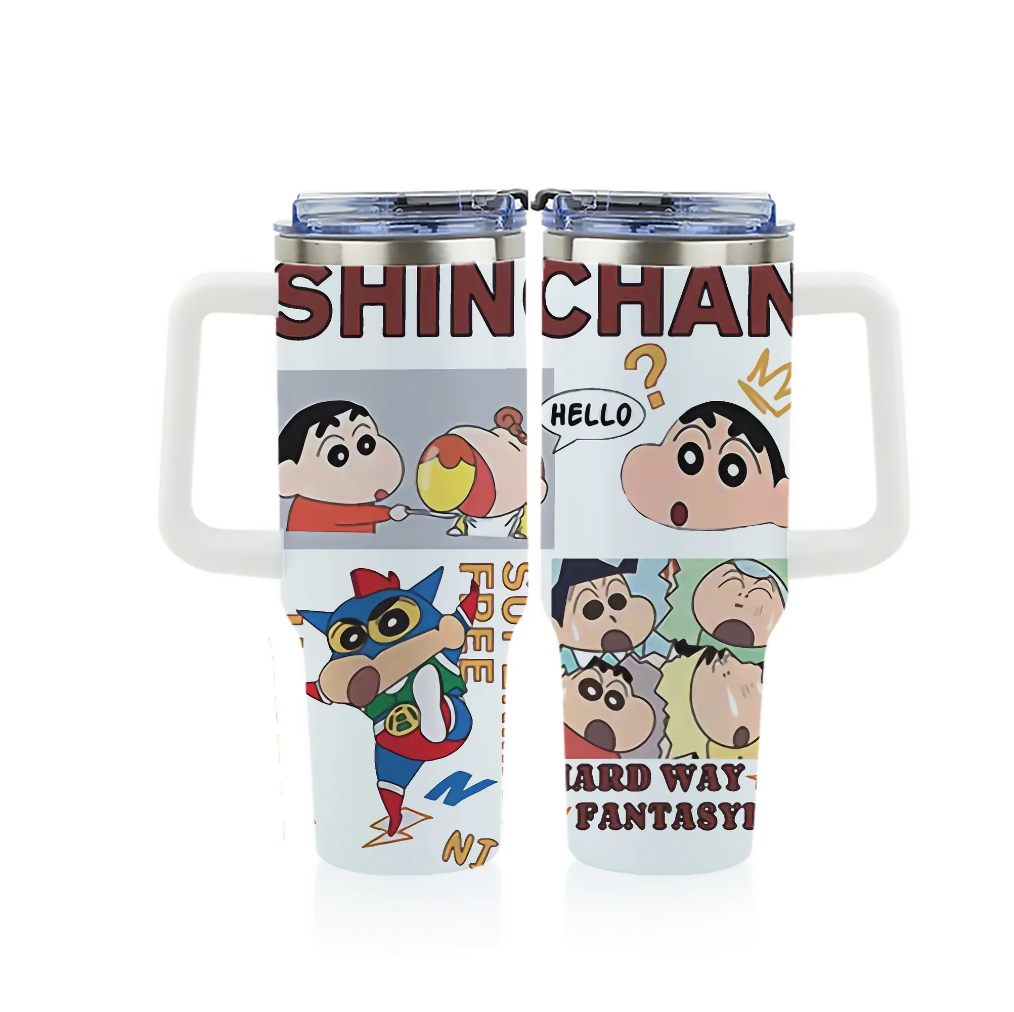 クレヨンしんちゃん グッズ 野原 しんのすけ - 1200mL フルプリント車用タンブラー ・ 304ステンレス 内側 ・ 201ステンレス 外側 ・ 保温 保冷 ・ 通勤 ドライブ アウトドア用