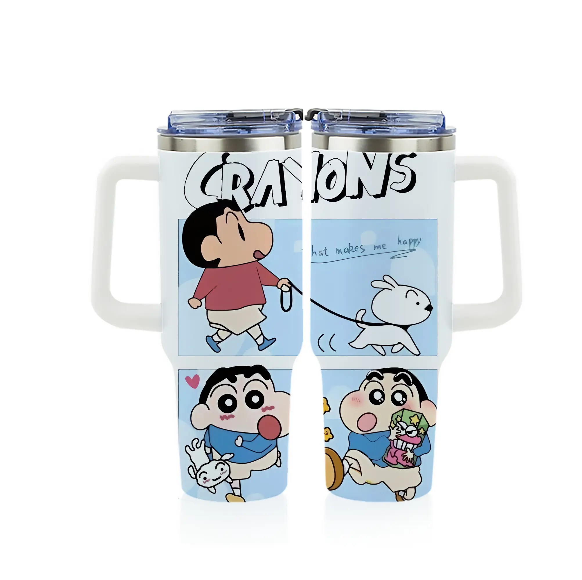 クレヨンしんちゃん グッズ 野原 しんのすけ - 1200mL フルプリント車用タンブラー ・ 304ステンレス 内側 ・ 201ステンレス 外側 ・ 保温 保冷 ・ 通勤 ドライブ アウトドア用