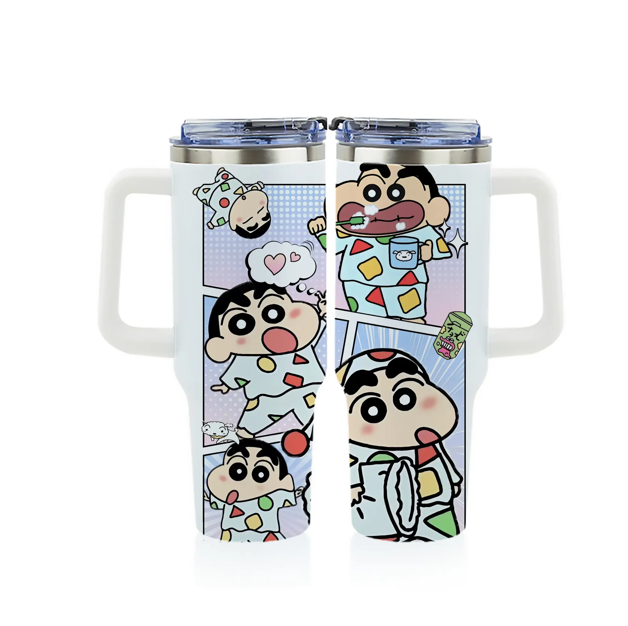 クレヨンしんちゃん グッズ 野原 しんのすけ - 1200mL フルプリント車用タンブラー ・ 304ステンレス 内側 ・ 201ステンレス 外側 ・ 保温 保冷 ・ 通勤 ドライブ アウトドア用