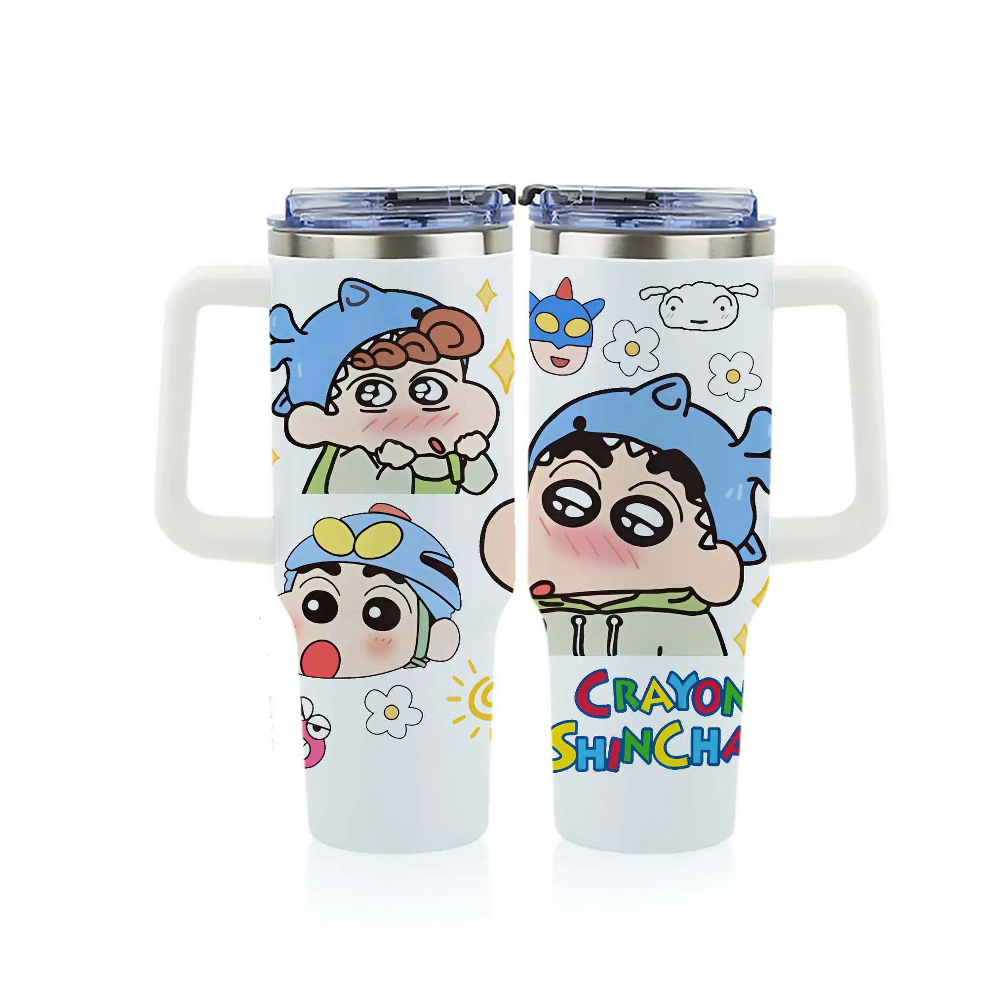 クレヨンしんちゃん グッズ 野原 しんのすけ - 1200mL フルプリント車用タンブラー ・ 304ステンレス 内側 ・ 201ステンレス 外側 ・ 保温 保冷 ・ 通勤 ドライブ アウトドア用