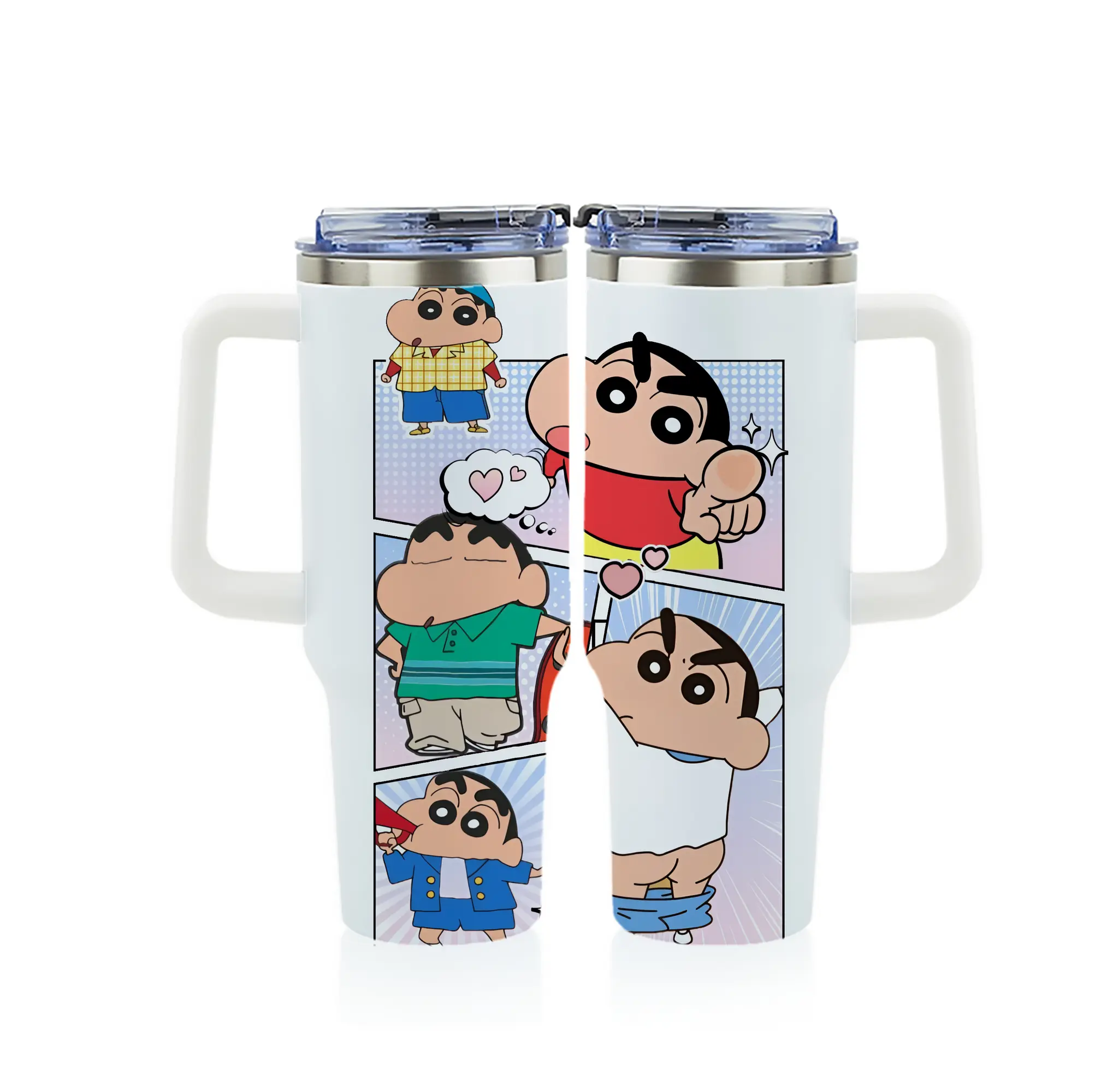 クレヨンしんちゃん グッズ 野原 しんのすけ - 1200mL フルプリント車用タンブラー ・ 304ステンレス 内側 ・ 201ステンレス 外側 ・ 保温 保冷 ・ 通勤 ドライブ アウトドア用