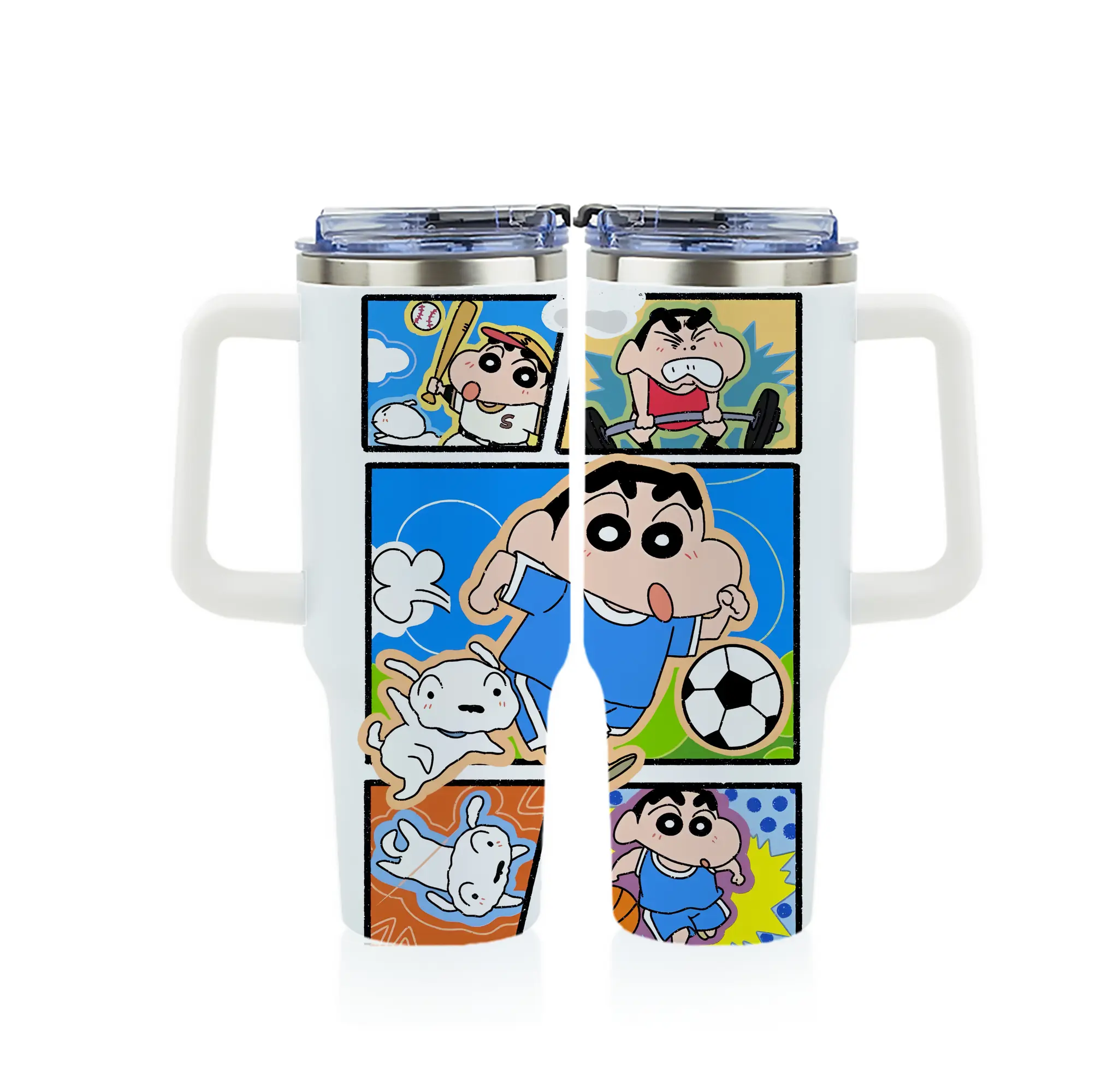 クレヨンしんちゃん グッズ 野原 しんのすけ - 1200mL フルプリント車用タンブラー ・ 304ステンレス 内側 ・ 201ステンレス 外側 ・ 保温 保冷 ・ 通勤 ドライブ アウトドア用