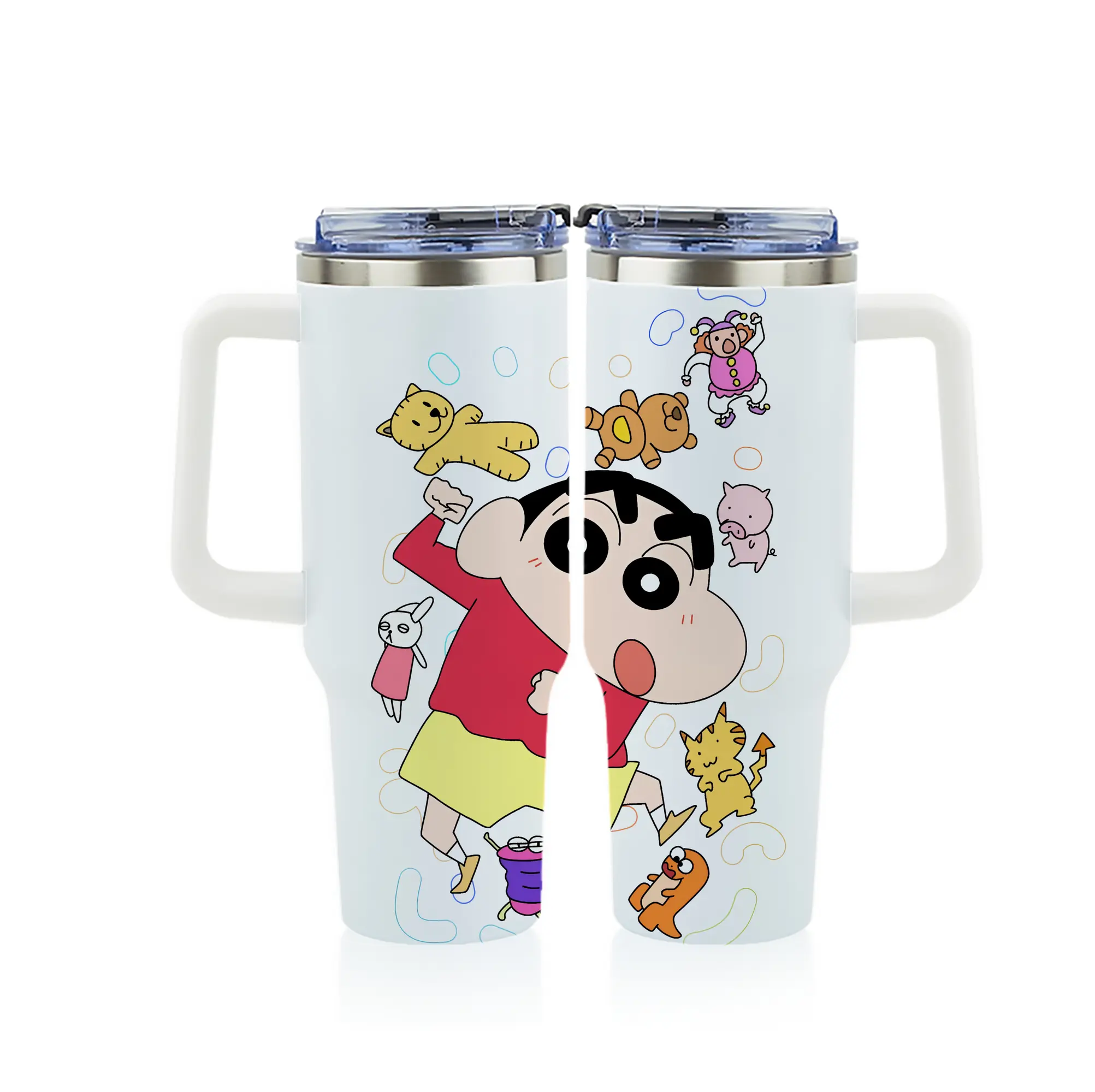 クレヨンしんちゃん グッズ 野原 しんのすけ - 1200mL フルプリント車用タンブラー ・ 304ステンレス 内側 ・ 201ステンレス 外側 ・ 保温 保冷 ・ 通勤 ドライブ アウトドア用