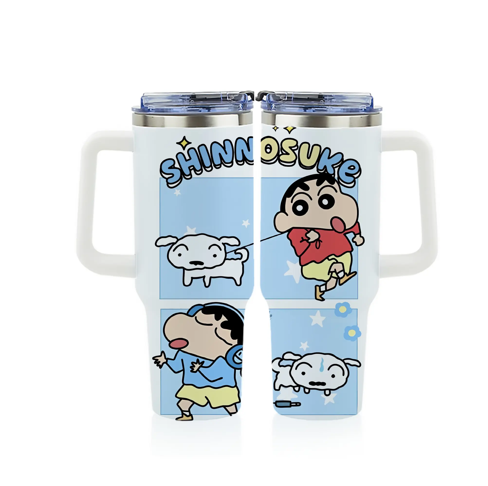 クレヨンしんちゃん グッズ 野原 しんのすけ - 1200mL フルプリント車用タンブラー ・ 304ステンレス 内側 ・ 201ステンレス 外側 ・ 保温 保冷 ・ 通勤 ドライブ アウトドア用