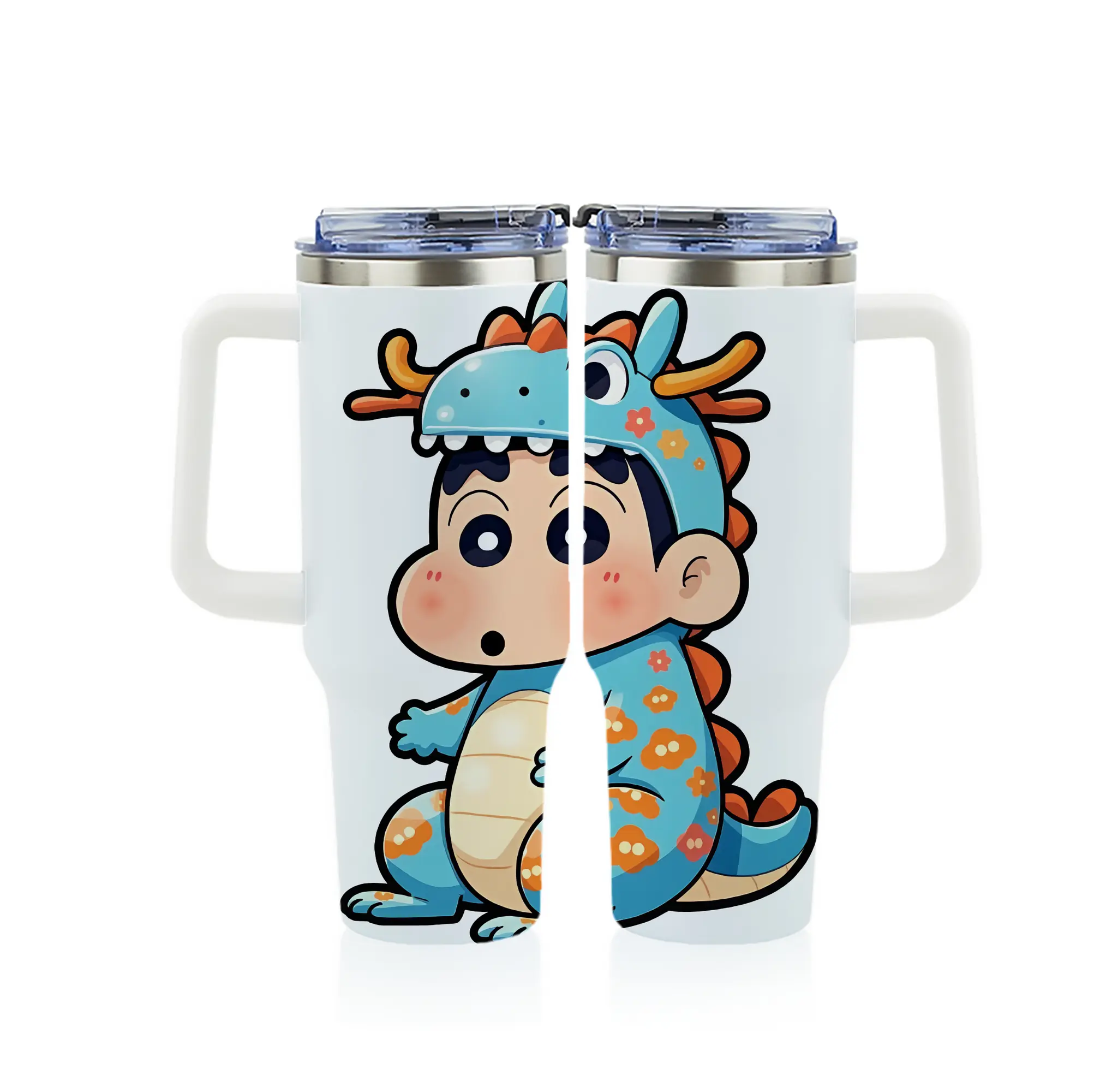 クレヨンしんちゃん グッズ 野原 しんのすけ - 1200mL フルプリント車用タンブラー ・ 304ステンレス 内側 ・ 201ステンレス 外側 ・ 保温 保冷 ・ 通勤 ドライブ アウトドア用