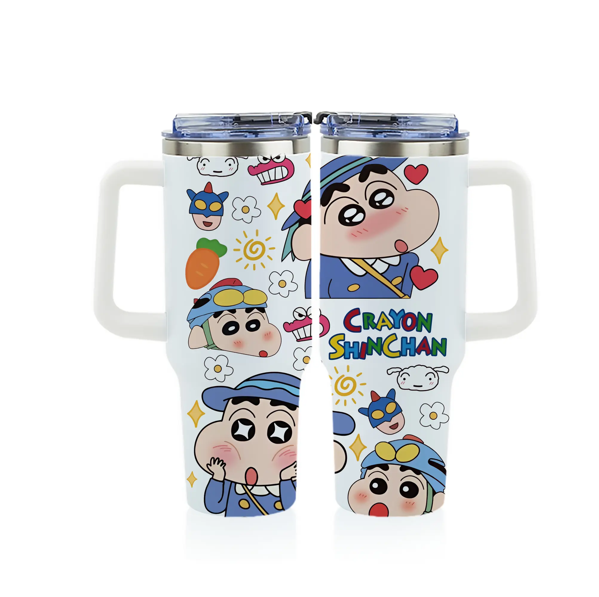 クレヨンしんちゃん グッズ 野原 しんのすけ - 1200mL フルプリント車用タンブラー ・ 304ステンレス 内側 ・ 201ステンレス 外側 ・ 保温 保冷 ・ 通勤 ドライブ アウトドア用