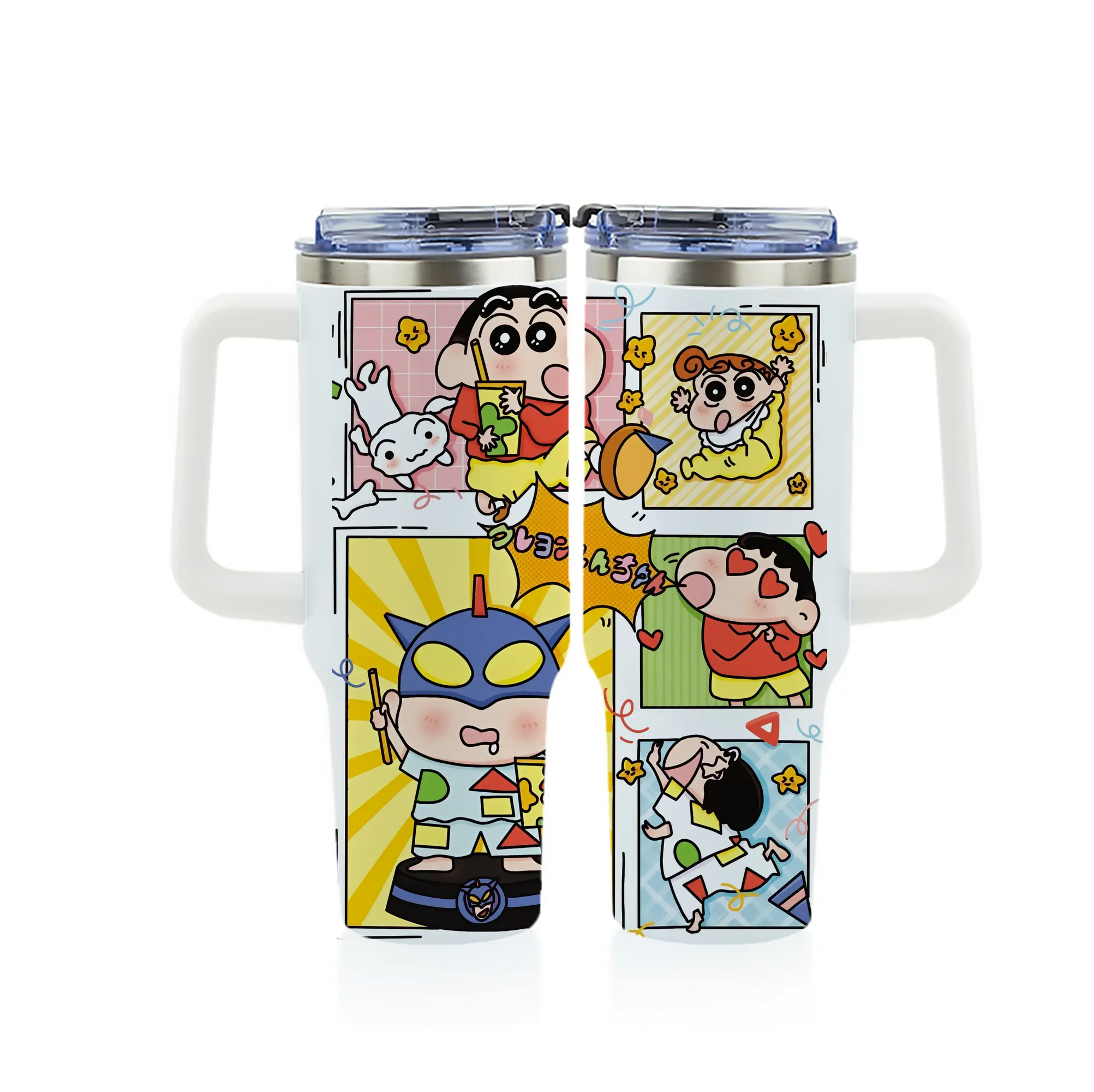 クレヨンしんちゃん グッズ 野原 しんのすけ - 1200mL フルプリント車用タンブラー ・ 304ステンレス 内側 ・ 201ステンレス 外側 ・ 保温 保冷 ・ 通勤 ドライブ アウトドア用