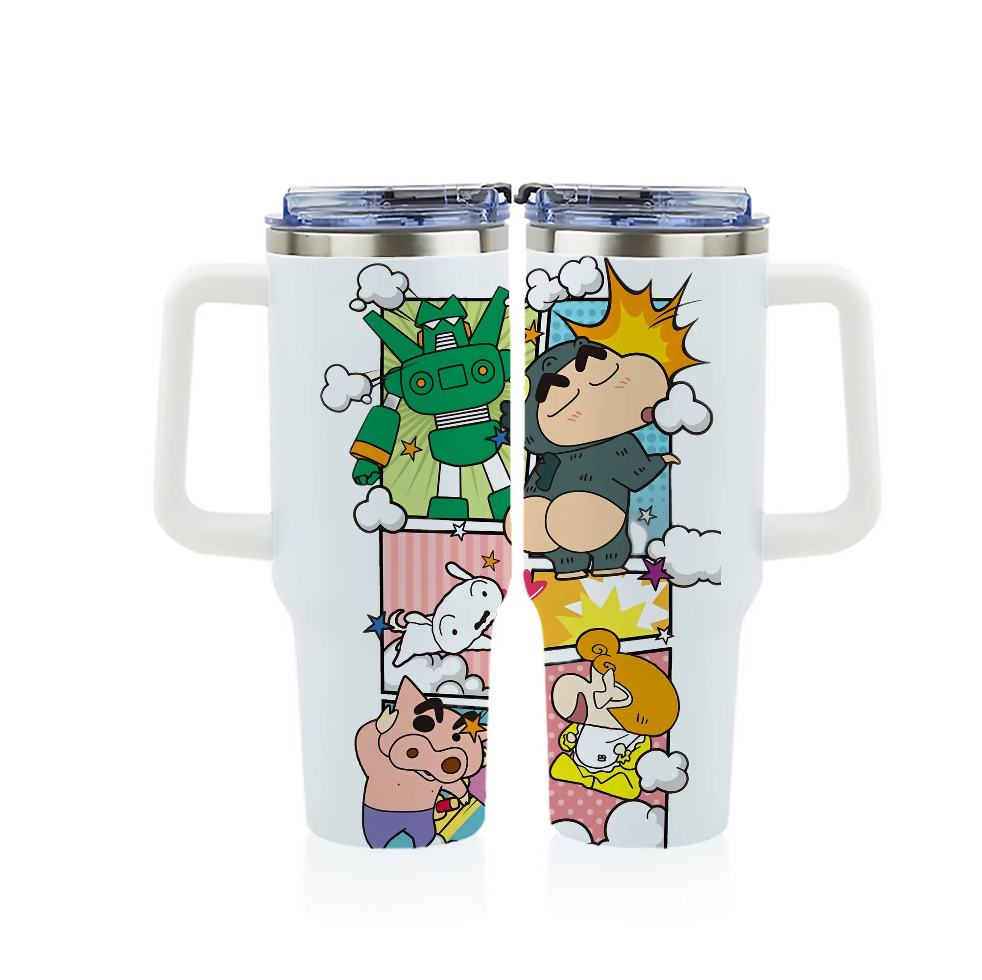 クレヨンしんちゃん グッズ 野原 しんのすけ - 1200mL フルプリント車用タンブラー ・ 304ステンレス 内側 ・ 201ステンレス 外側 ・ 保温 保冷 ・ 通勤 ドライブ アウトドア用