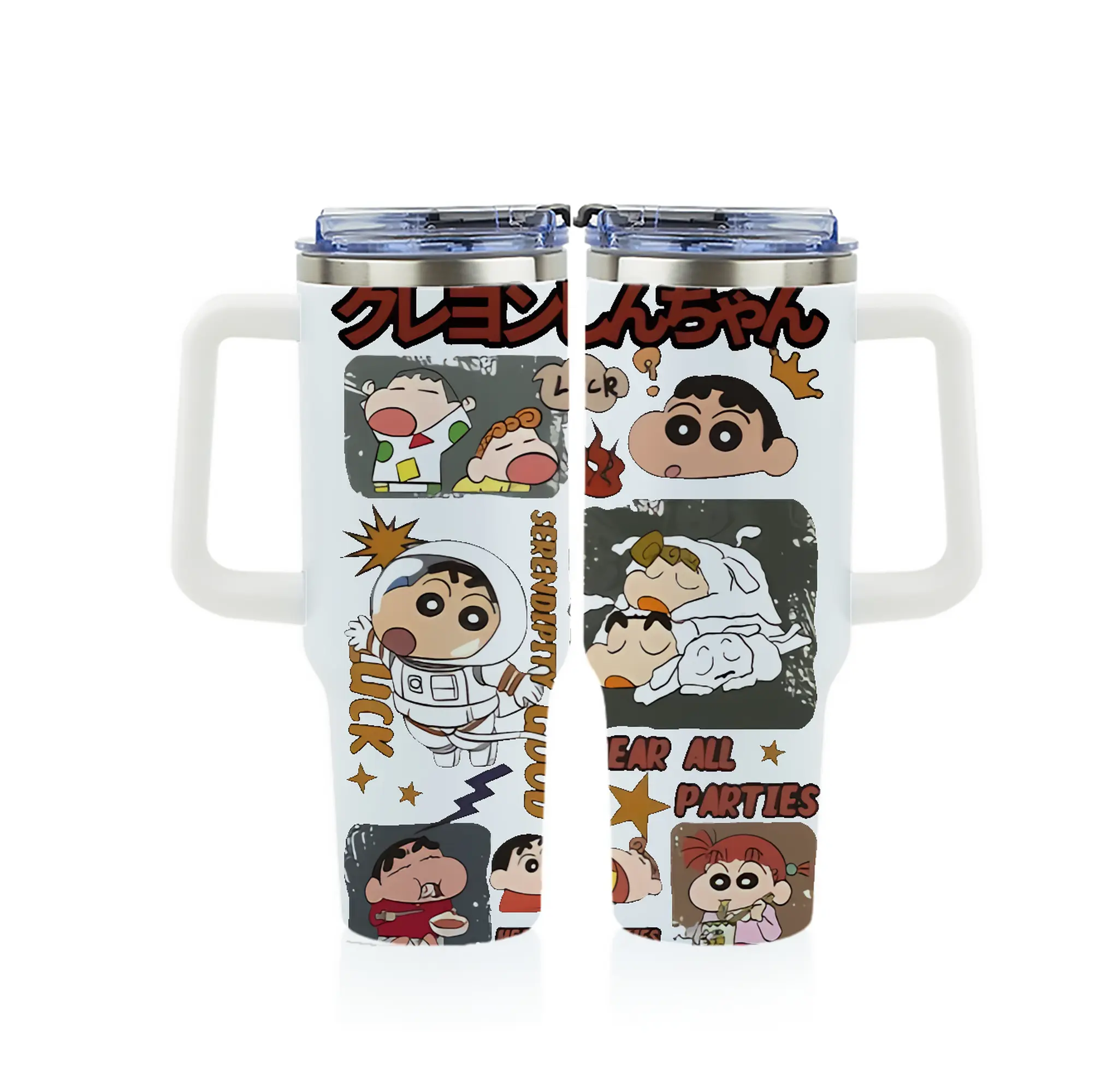 クレヨンしんちゃん グッズ 野原 しんのすけ - 1200mL フルプリント車用タンブラー ・ 304ステンレス 内側 ・ 201ステンレス 外側 ・ 保温 保冷 ・ 通勤 ドライブ アウトドア用