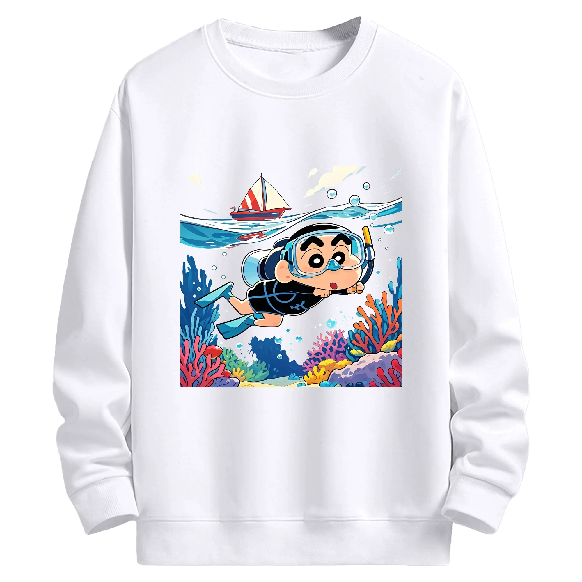 クレヨンしんちゃん グッズ 野原 しんのすけ - 高品質 クルーネック スウェット ・ コットン59％ ポリエステル41％ ・ ユニセックス 長袖 トレーナー ・ カジュアル デイリー スポーツ 散歩用