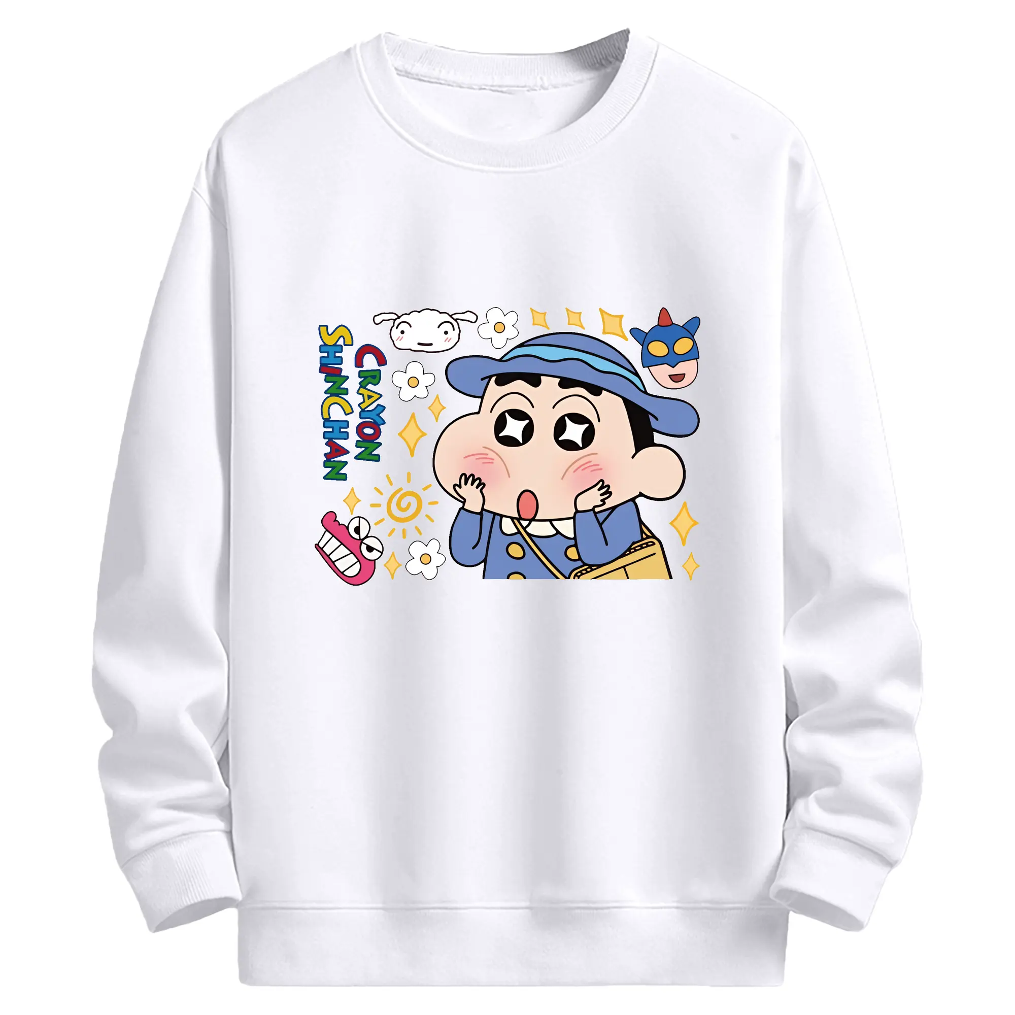 クレヨンしんちゃん グッズ 野原 しんのすけ - 高品質 クルーネック スウェット ・ コットン59％ ポリエステル41％ ・ ユニセックス 長袖 トレーナー ・ カジュアル デイリー スポーツ 散歩用