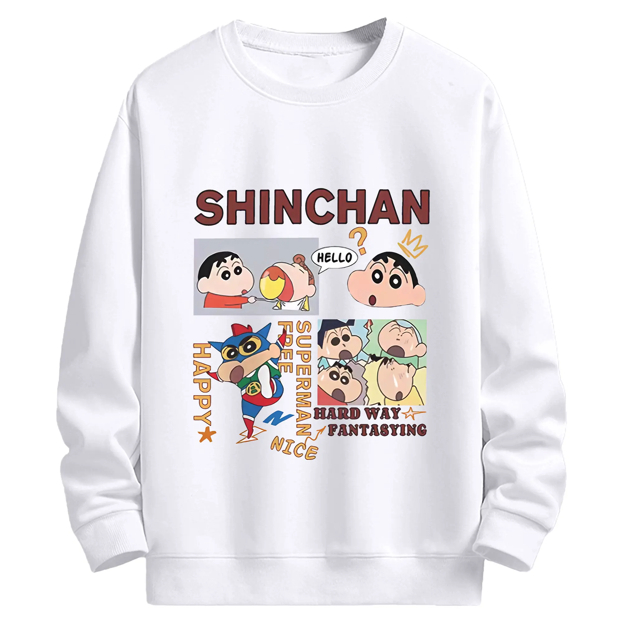 クレヨンしんちゃん グッズ 野原 しんのすけ - 高品質 クルーネック スウェット ・ コットン59％ ポリエステル41％ ・ ユニセックス 長袖 トレーナー ・ カジュアル デイリー スポーツ 散歩用