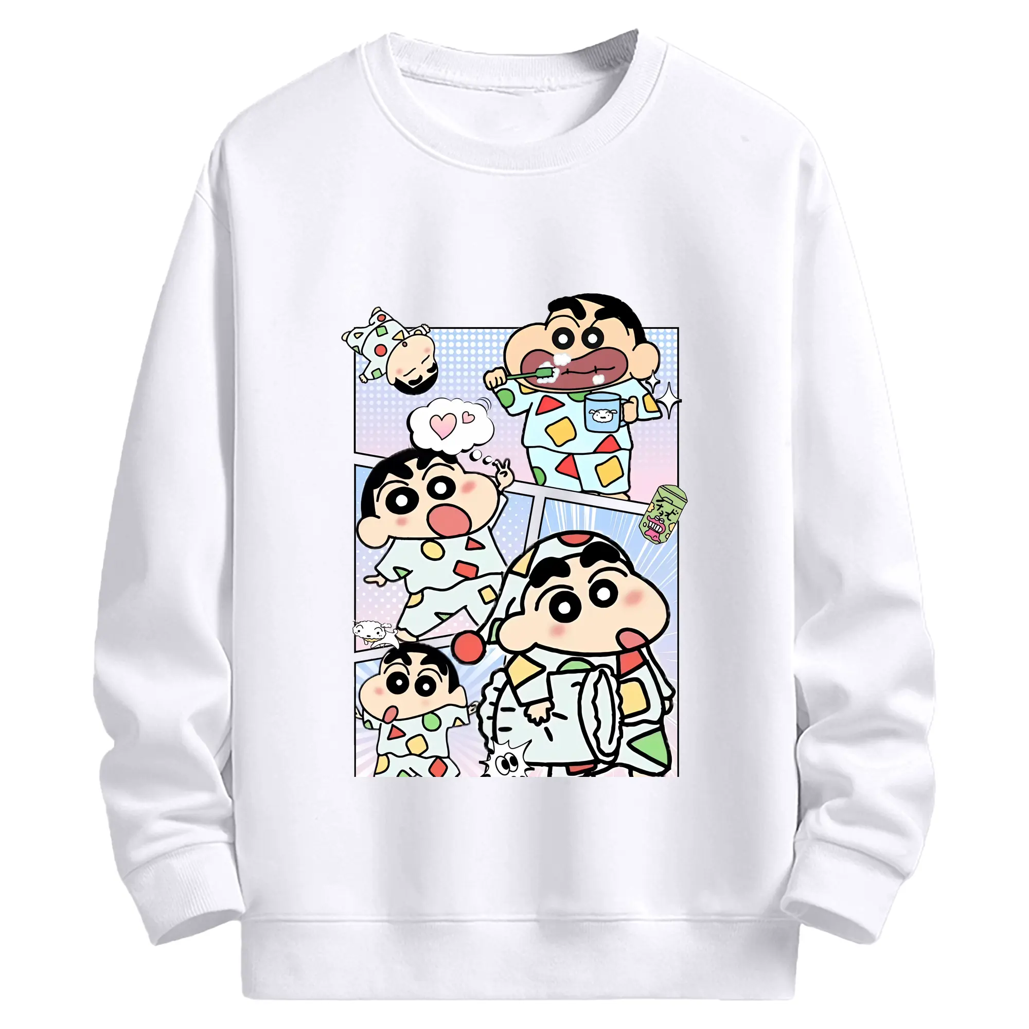 クレヨンしんちゃん グッズ 野原 しんのすけ - 高品質 クルーネック スウェット ・ コットン59％ ポリエステル41％ ・ ユニセックス 長袖 トレーナー ・ カジュアル デイリー スポーツ 散歩用