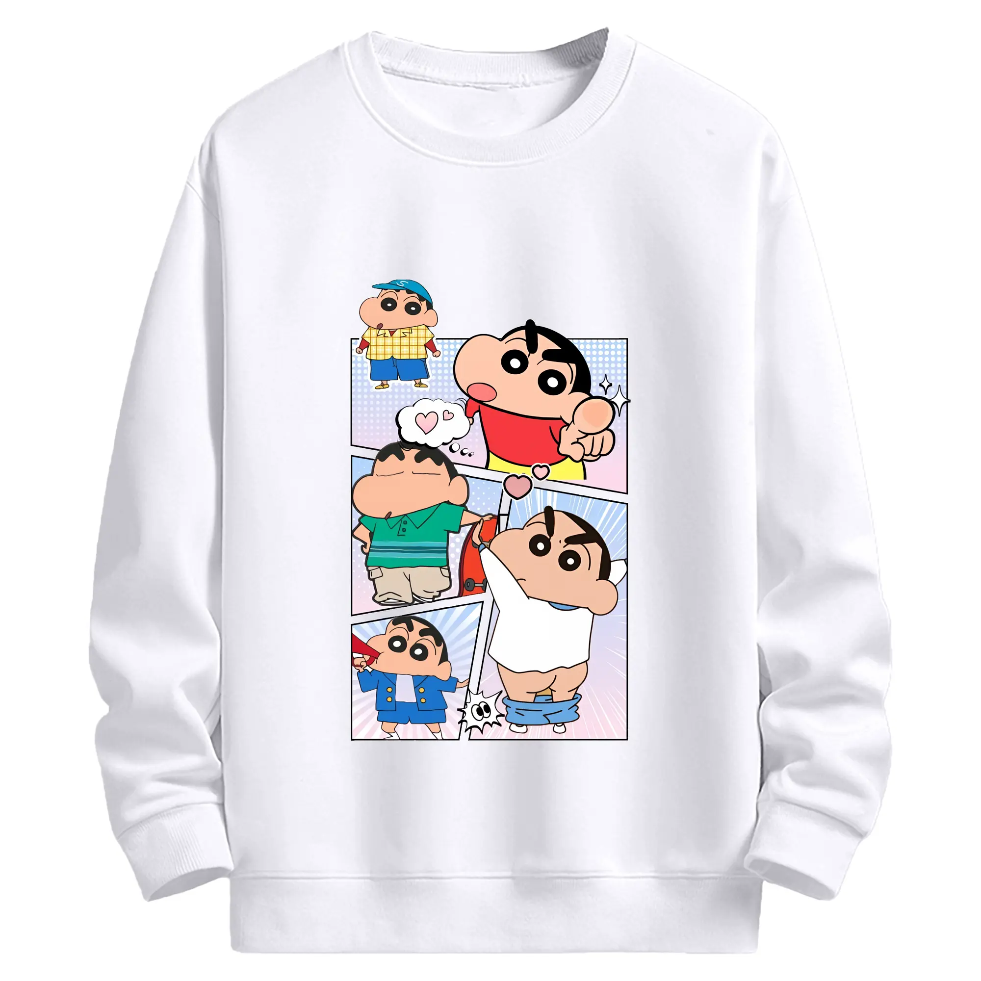 クレヨンしんちゃん グッズ 野原 しんのすけ - 高品質 クルーネック スウェット ・ コットン59％ ポリエステル41％ ・ ユニセックス 長袖 トレーナー ・ カジュアル デイリー スポーツ 散歩用