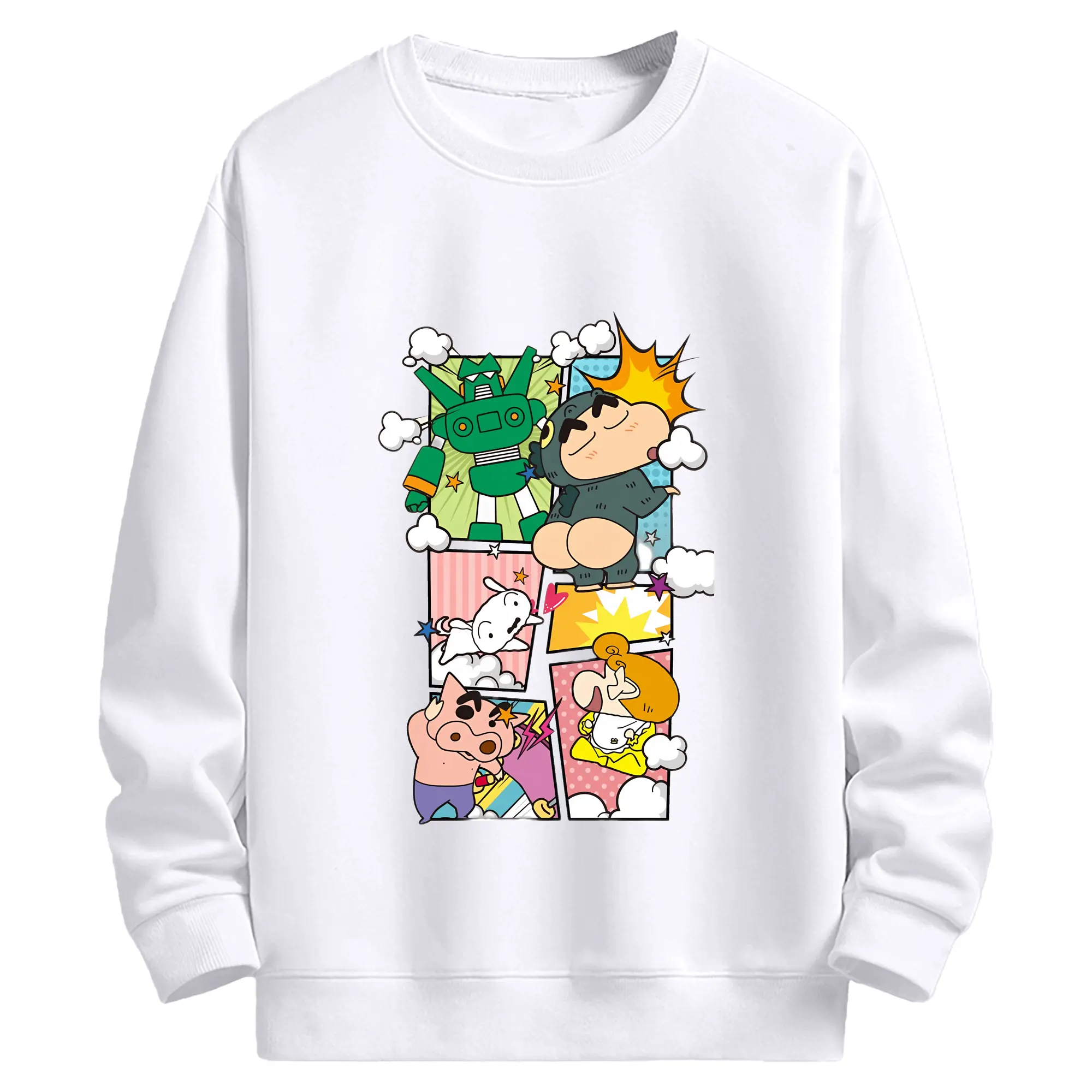 クレヨンしんちゃん グッズ 野原 しんのすけ - 高品質 クルーネック スウェット ・ コットン59％ ポリエステル41％ ・ ユニセックス 長袖 トレーナー ・ カジュアル デイリー スポーツ 散歩用