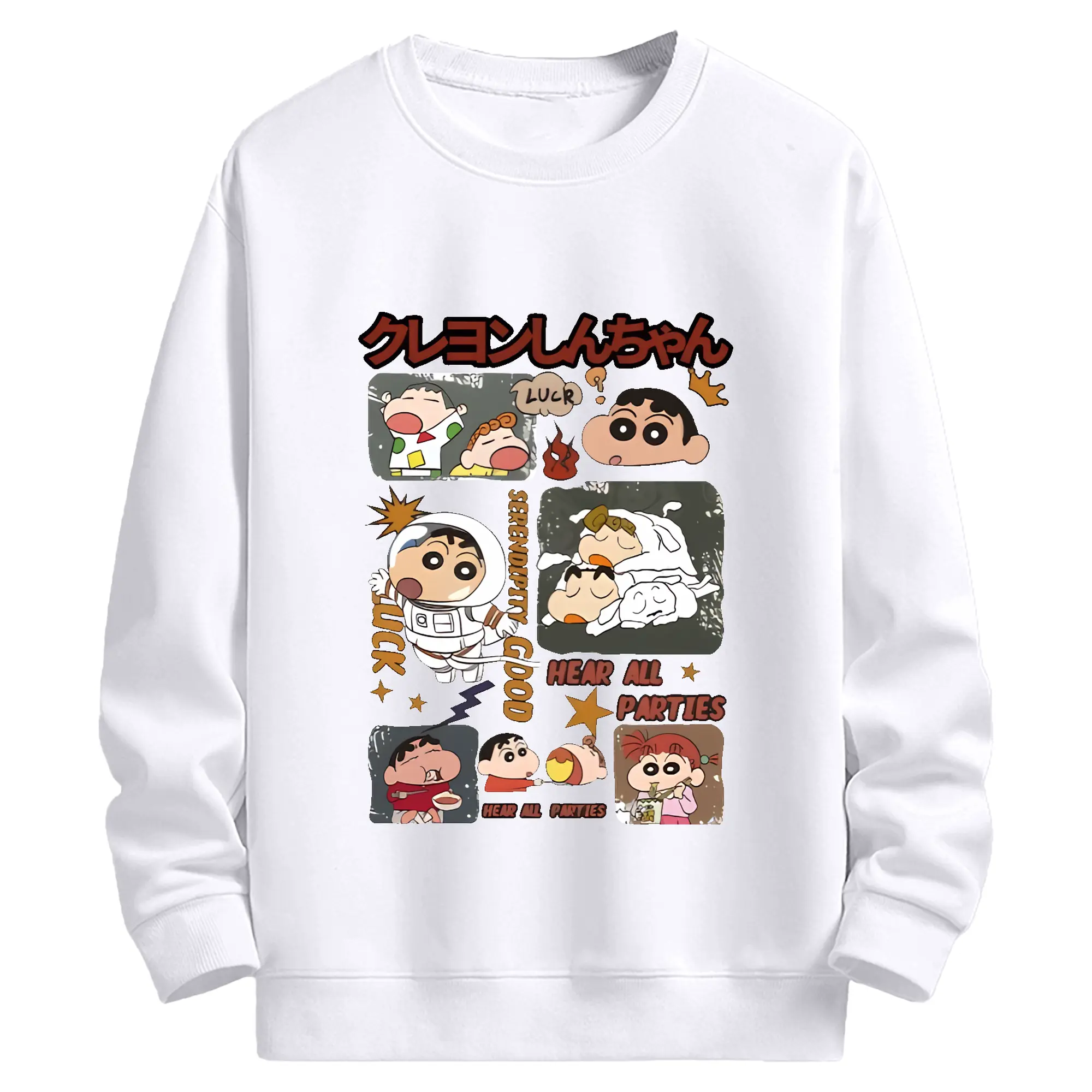 クレヨンしんちゃん グッズ 野原 しんのすけ - 高品質 クルーネック スウェット ・ コットン59％ ポリエステル41％ ・ ユニセックス 長袖 トレーナー ・ カジュアル デイリー スポーツ 散歩用