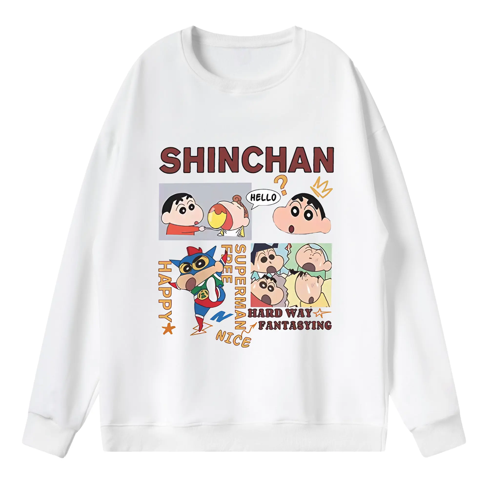 クレヨンしんちゃん グッズ 野原 しんのすけ - 薄手 クルーネック スウェット 裏毛260g · ポリエステル 春秋向け カジュアル 男女兼用 · トレーナー デイリー スポーツ 散歩に最適