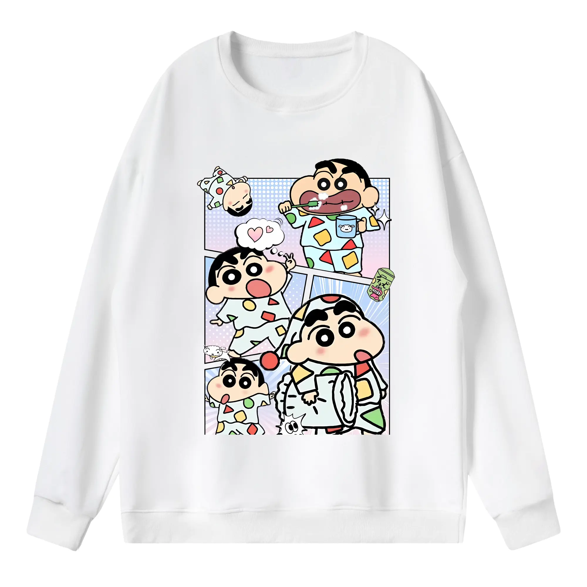 クレヨンしんちゃん グッズ 野原 しんのすけ - 薄手 クルーネック スウェット 裏毛260g · ポリエステル 春秋向け カジュアル 男女兼用 · トレーナー デイリー スポーツ 散歩に最適