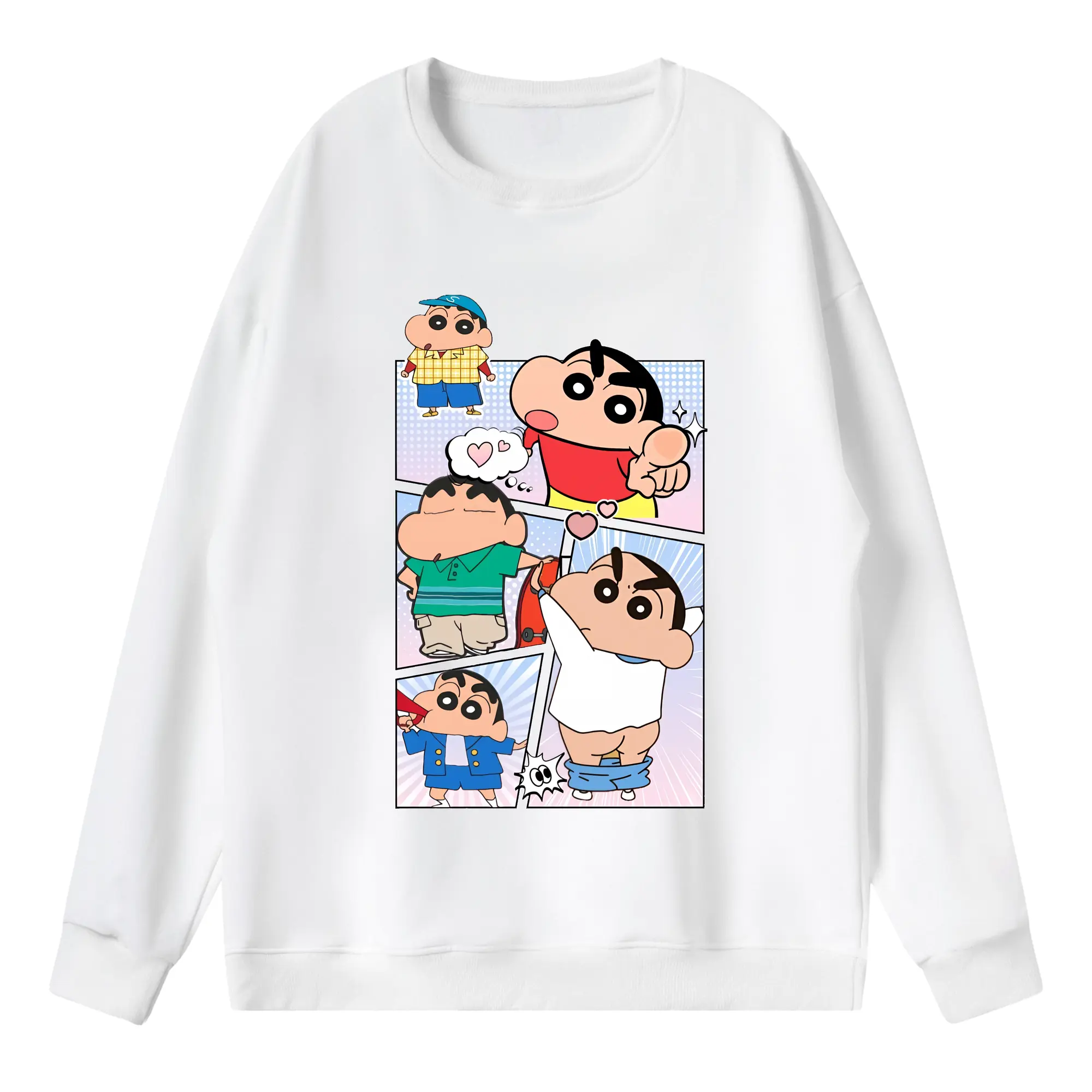 クレヨンしんちゃん グッズ 野原 しんのすけ - 薄手 クルーネック スウェット 裏毛260g · ポリエステル 春秋向け カジュアル 男女兼用 · トレーナー デイリー スポーツ 散歩に最適