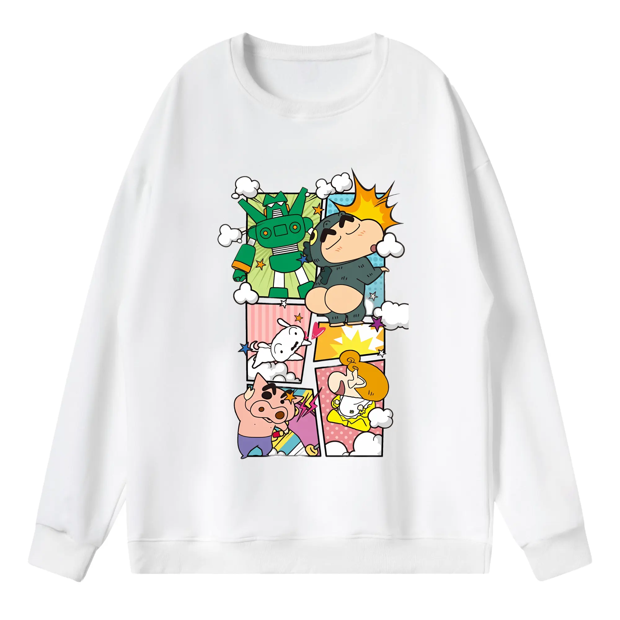 クレヨンしんちゃん グッズ 野原 しんのすけ - 薄手 クルーネック スウェット 裏毛260g · ポリエステル 春秋向け カジュアル 男女兼用 · トレーナー デイリー スポーツ 散歩に最適