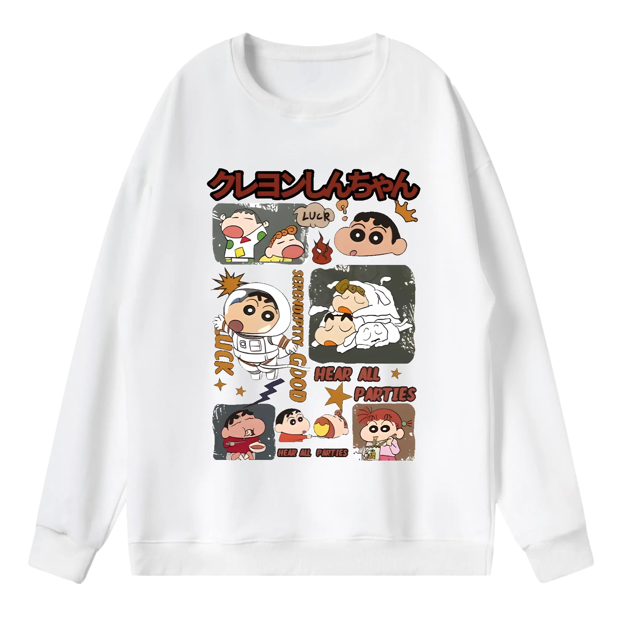 クレヨンしんちゃん グッズ 野原 しんのすけ - 薄手 クルーネック スウェット 裏毛260g · ポリエステル 春秋向け カジュアル 男女兼用 · トレーナー デイリー スポーツ 散歩に最適