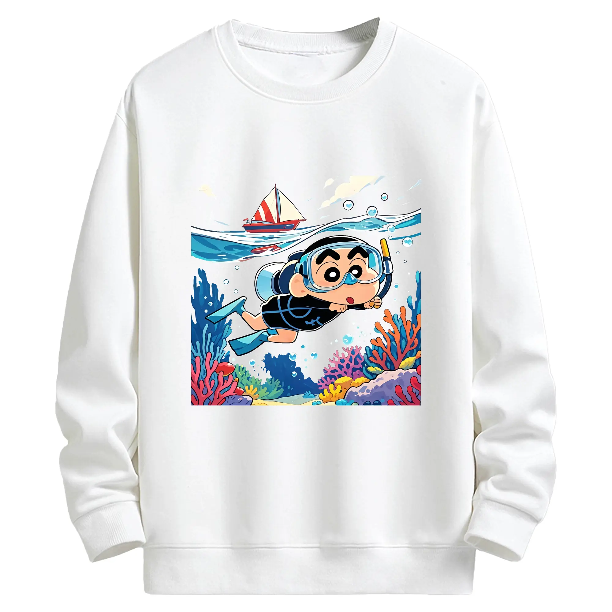 クレヨンしんちゃん グッズ 野原 しんのすけ - キッズ クルーネックスウェットシャツ ・ フロントプリント ・ 綿80％ ポリエステル20％ ・ 快適 通学 スポーツ 日常使い お散歩用