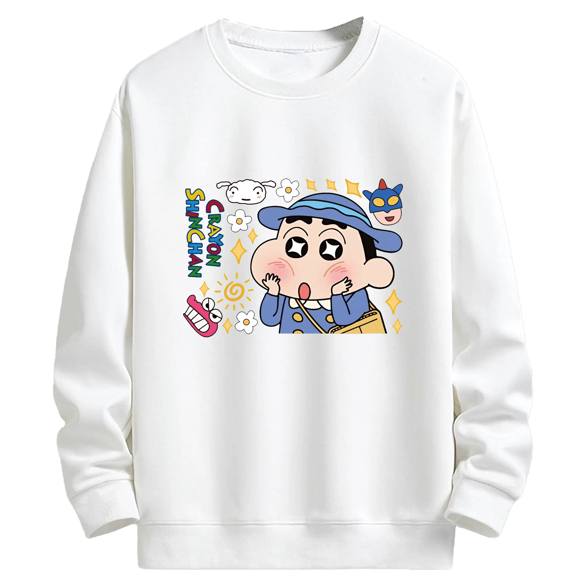 クレヨンしんちゃん グッズ 野原 しんのすけ - キッズ クルーネックスウェットシャツ ・ フロントプリント ・ 綿80％ ポリエステル20％ ・ 快適 通学 スポーツ 日常使い お散歩用