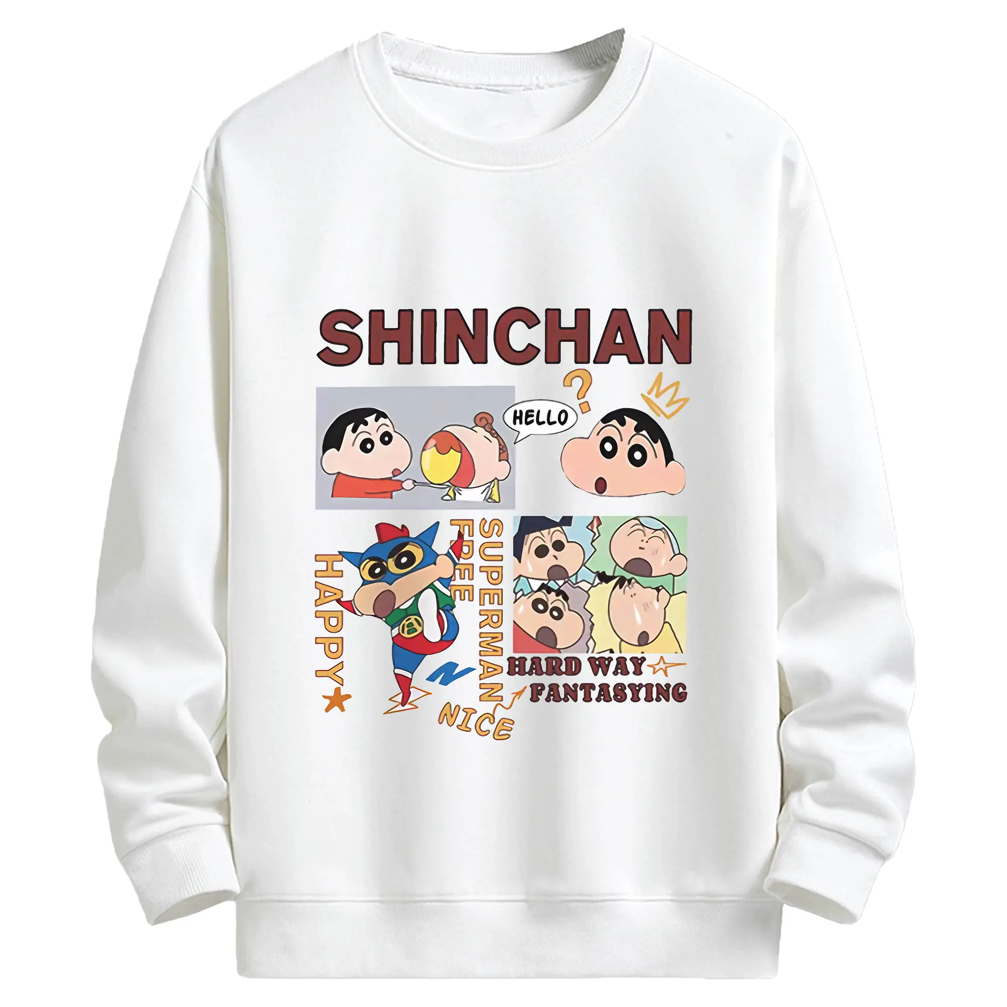 クレヨンしんちゃん グッズ 野原 しんのすけ - キッズ クルーネックスウェットシャツ ・ フロントプリント ・ 綿80％ ポリエステル20％ ・ 快適 通学 スポーツ 日常使い お散歩用