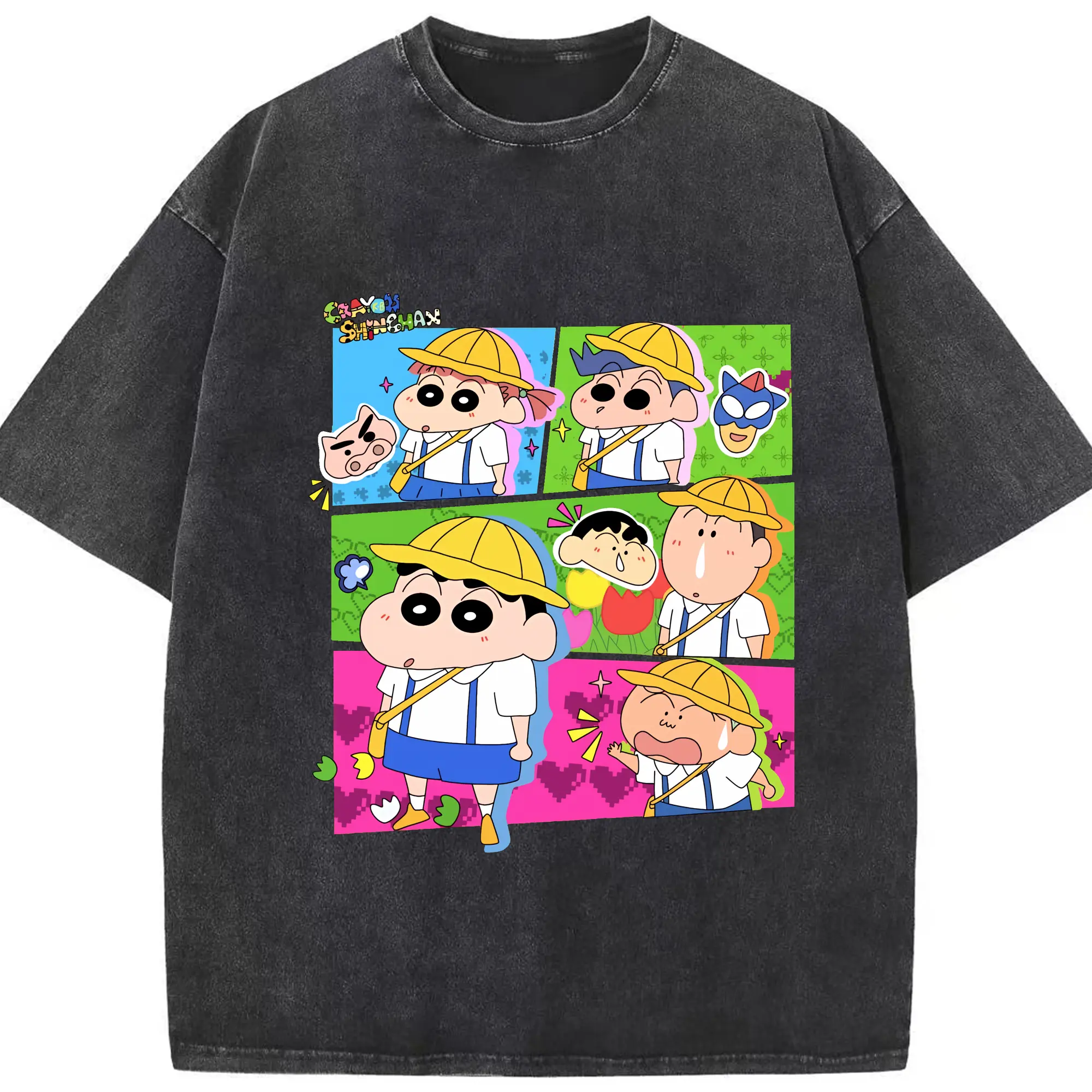 クレヨンしんちゃん グッズ 野原 しんのすけ - 綿100％ ヴィンテージ風 半袖Tシャツ ・ フロントプリント ・ 柔らか肌触り ・ 通気性 快適 ・ スポーツ カジュアル 外出用