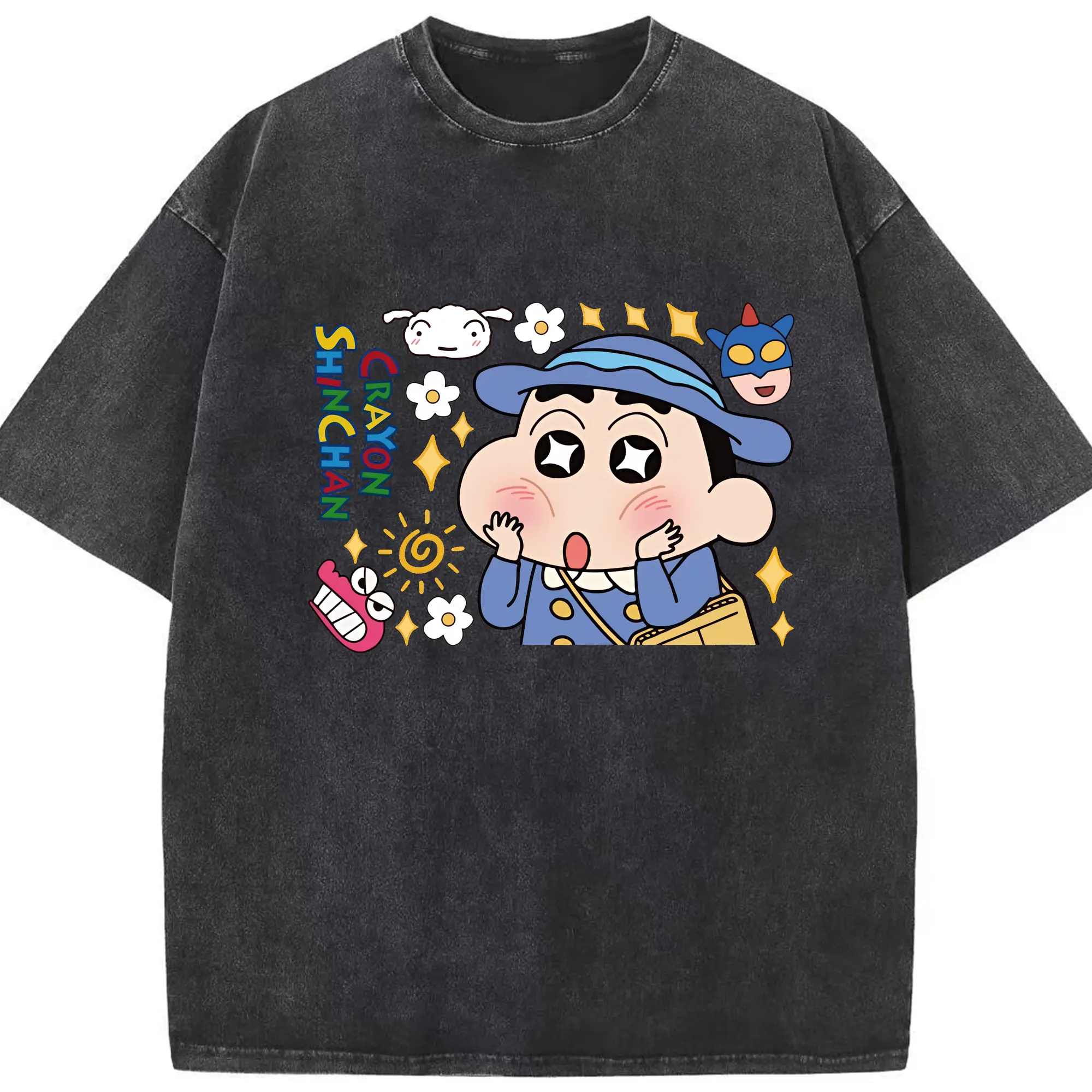 クレヨンしんちゃん グッズ 野原 しんのすけ - 綿100％ ヴィンテージ風 半袖Tシャツ ・ フロントプリント ・ 柔らか肌触り ・ 通気性 快適 ・ スポーツ カジュアル 外出用
