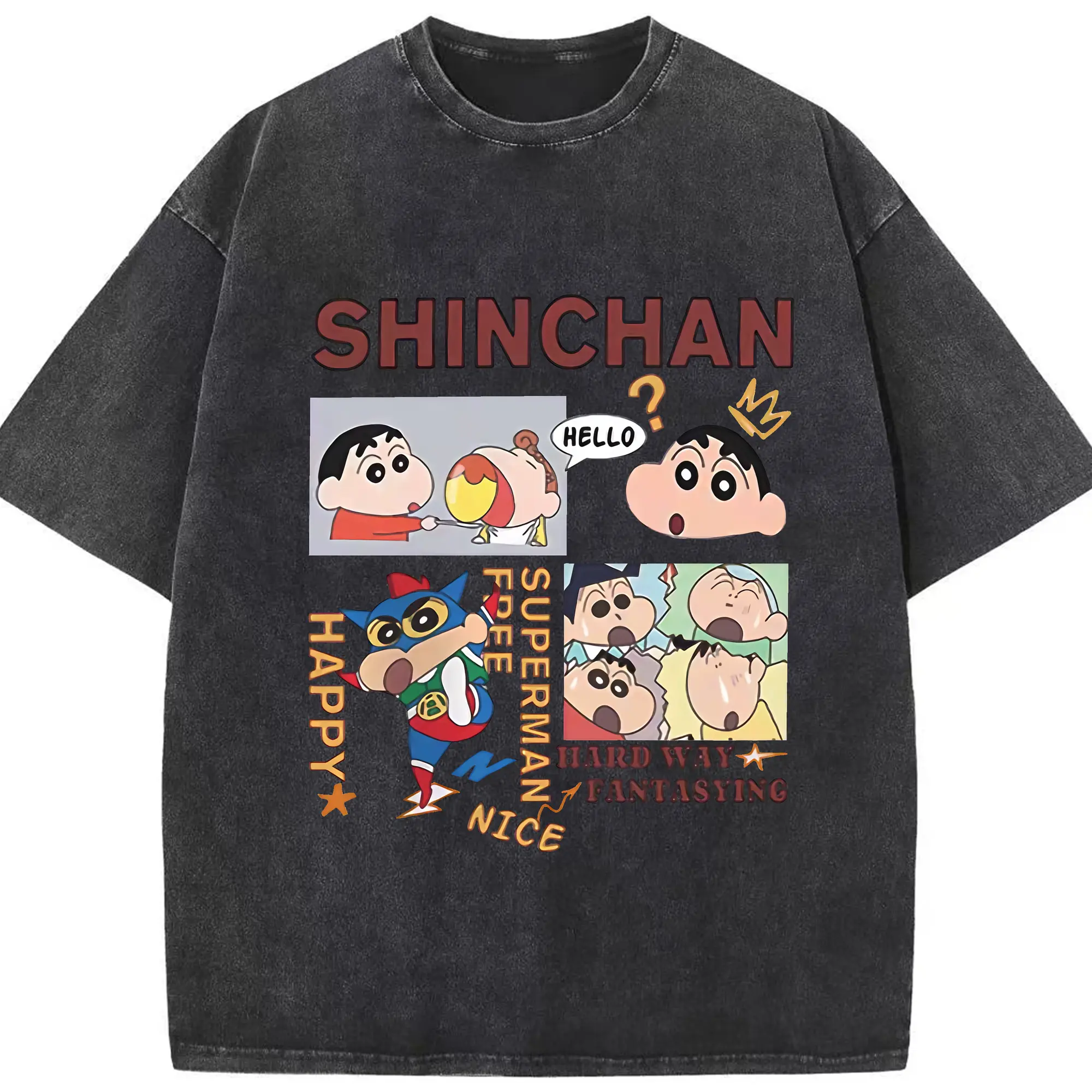 クレヨンしんちゃん グッズ 野原 しんのすけ - 綿100％ ヴィンテージ風 半袖Tシャツ ・ フロントプリント ・ 柔らか肌触り ・ 通気性 快適 ・ スポーツ カジュアル 外出用