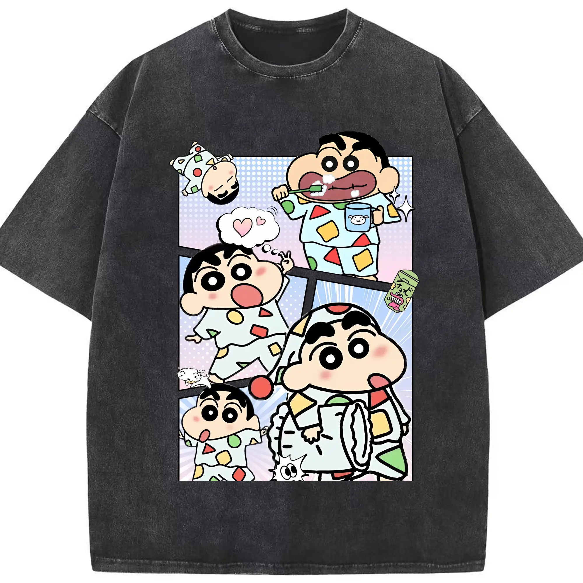 クレヨンしんちゃん グッズ 野原 しんのすけ - 綿100％ ヴィンテージ風 半袖Tシャツ ・ フロントプリント ・ 柔らか肌触り ・ 通気性 快適 ・ スポーツ カジュアル 外出用