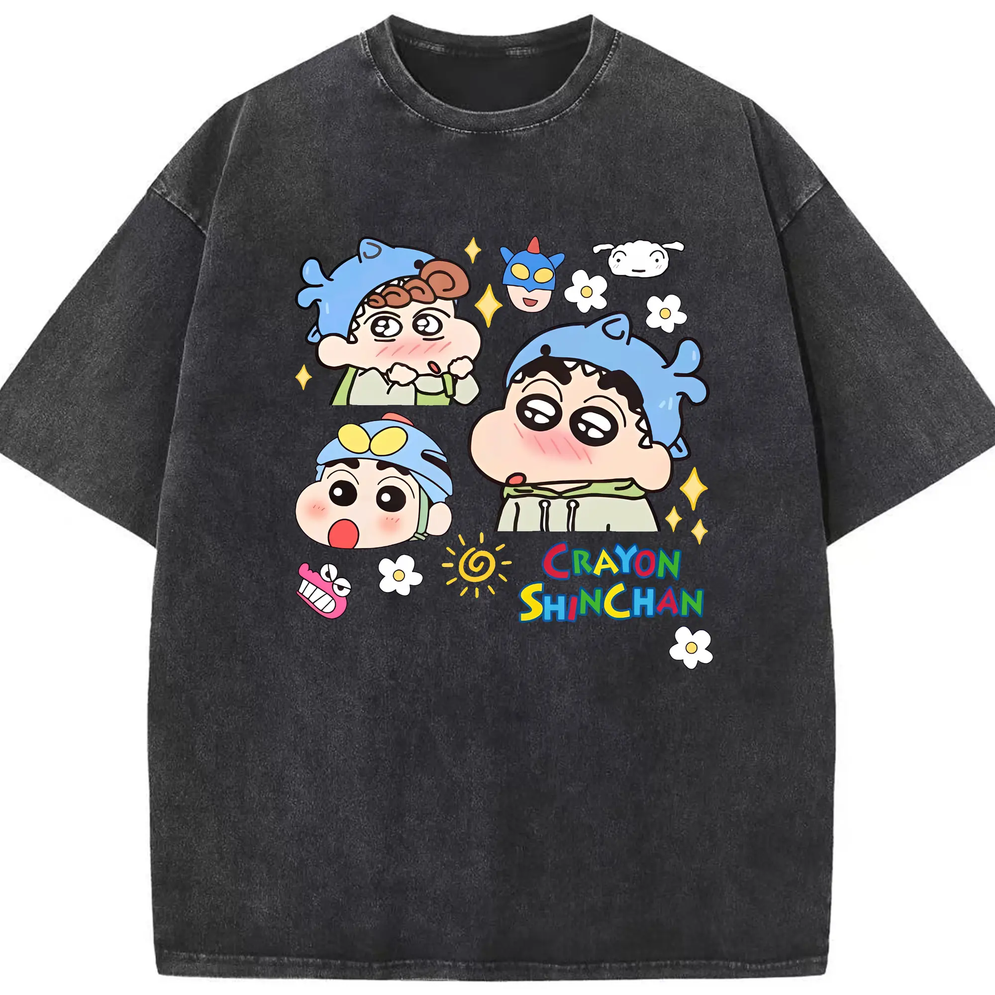 クレヨンしんちゃん グッズ 野原 しんのすけ - 綿100％ ヴィンテージ風 半袖Tシャツ ・ フロントプリント ・ 柔らか肌触り ・ 通気性 快適 ・ スポーツ カジュアル 外出用