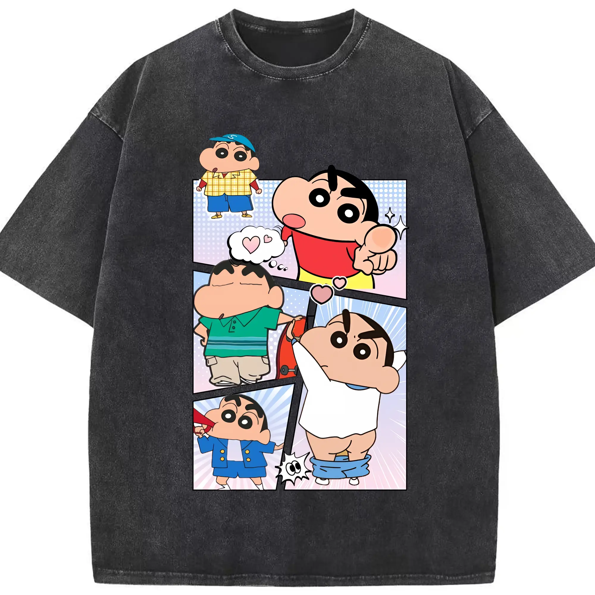 クレヨンしんちゃん グッズ 野原 しんのすけ - 綿100％ ヴィンテージ風 半袖Tシャツ ・ フロントプリント ・ 柔らか肌触り ・ 通気性 快適 ・ スポーツ カジュアル 外出用